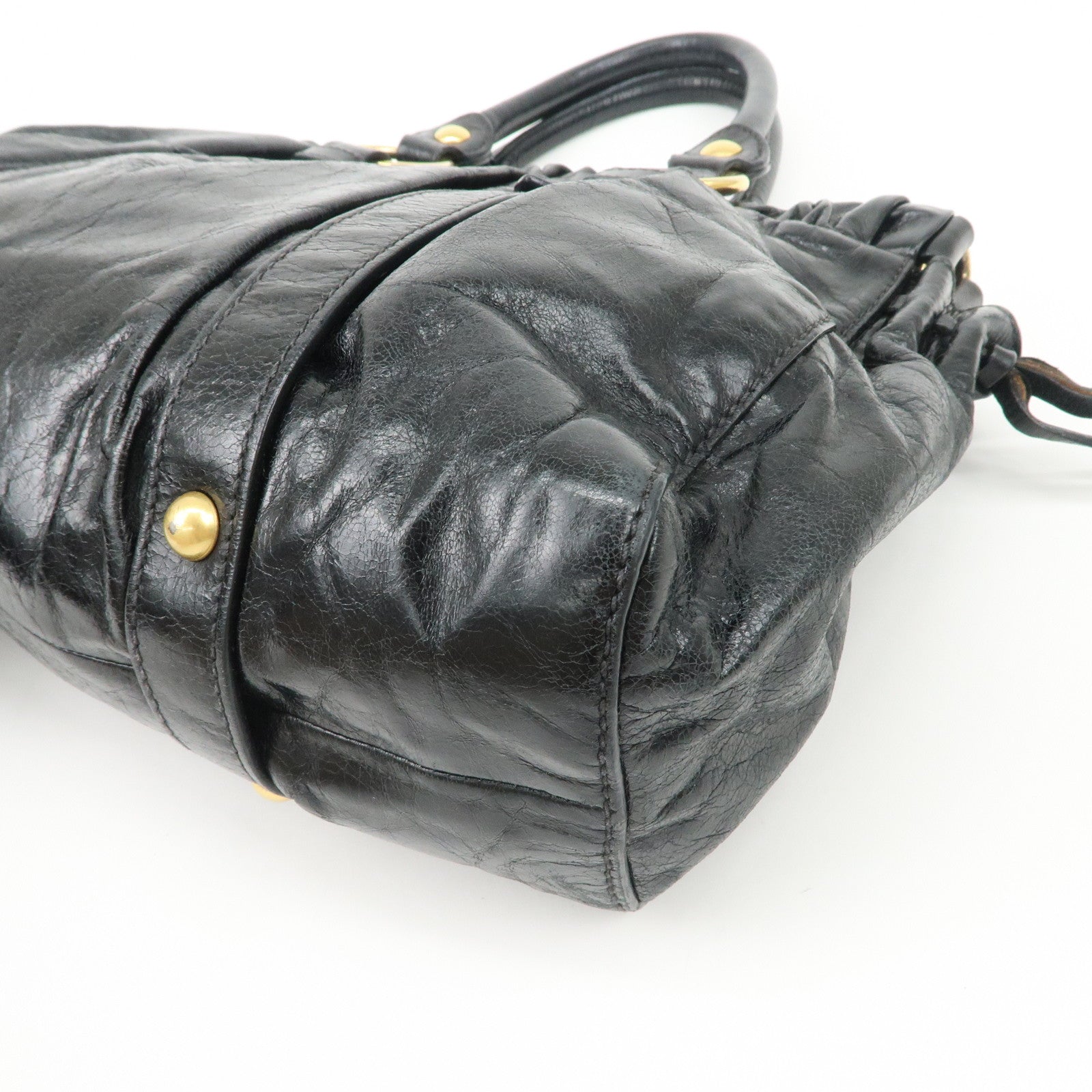 MIU MIU Patent Leather 2Way Tote Bag Shoulder Bag Black RT0383