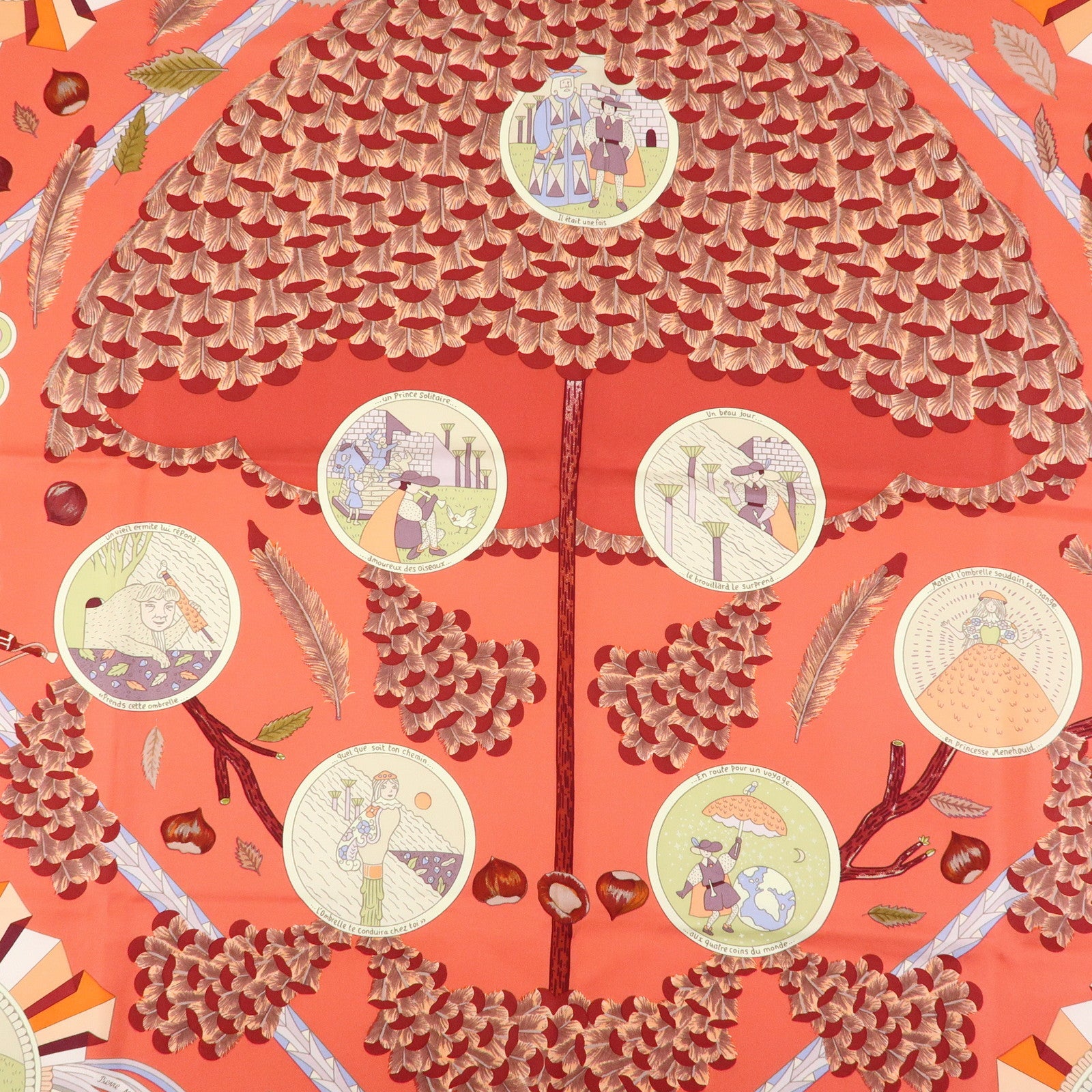 HERMES Carre 90 Silk 100% Scarf L' OMBRELLE MAGIQUE Umbrella Pink