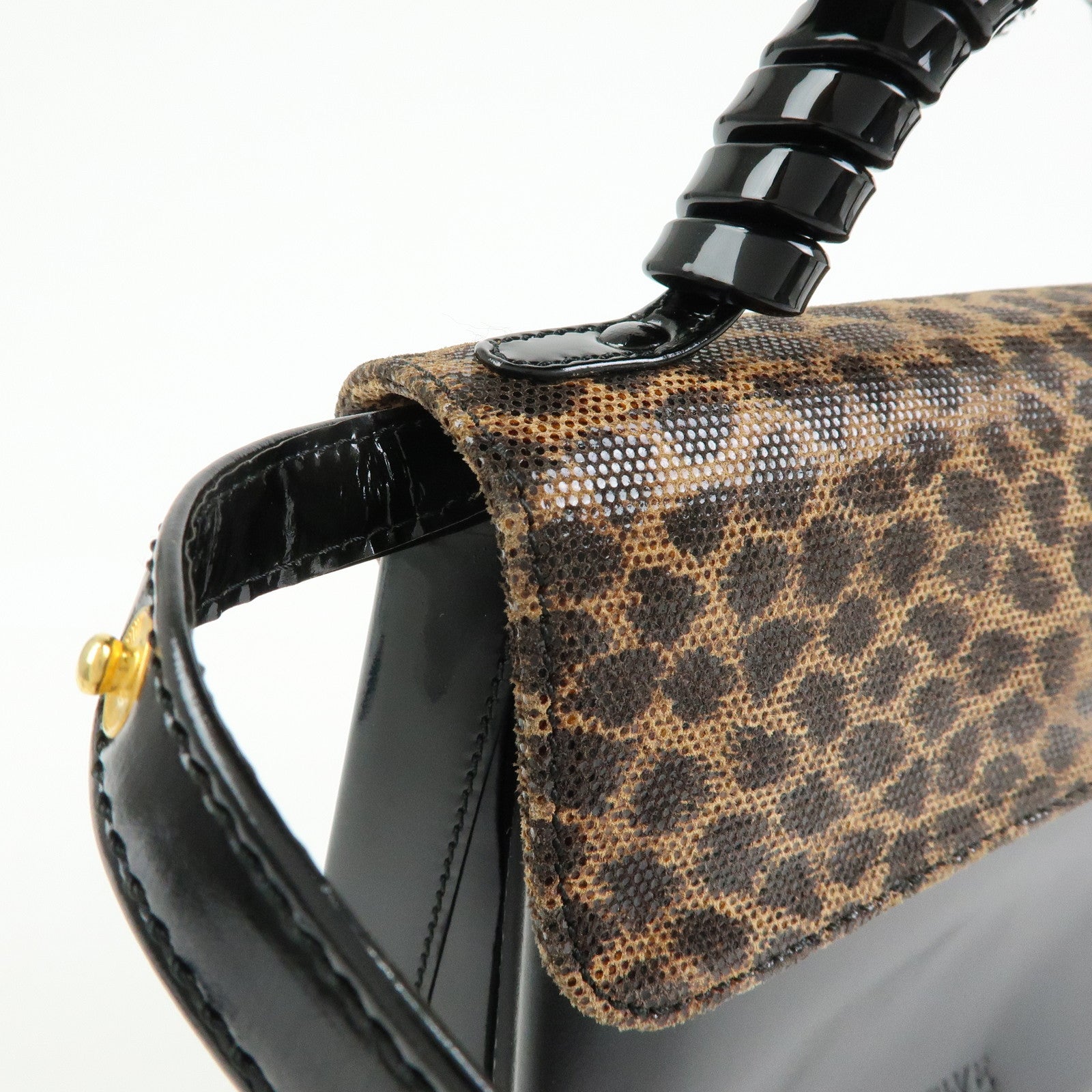 LOEWE Velazquez Patent Leather 2Way Hand Shoulder Bag Leopard Black