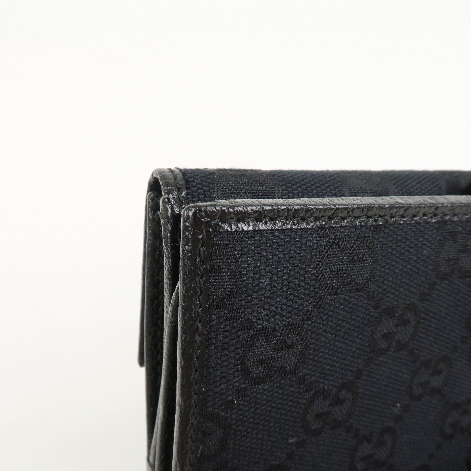 GUCCI GG Canvas Leather W Hook Bi-fold Long Wallet Black 112715