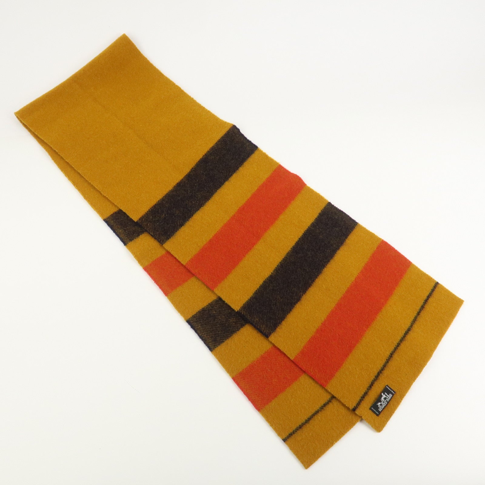 HERMES Rocabar logo Wool 100% Scarf Stole Muffler Yellow