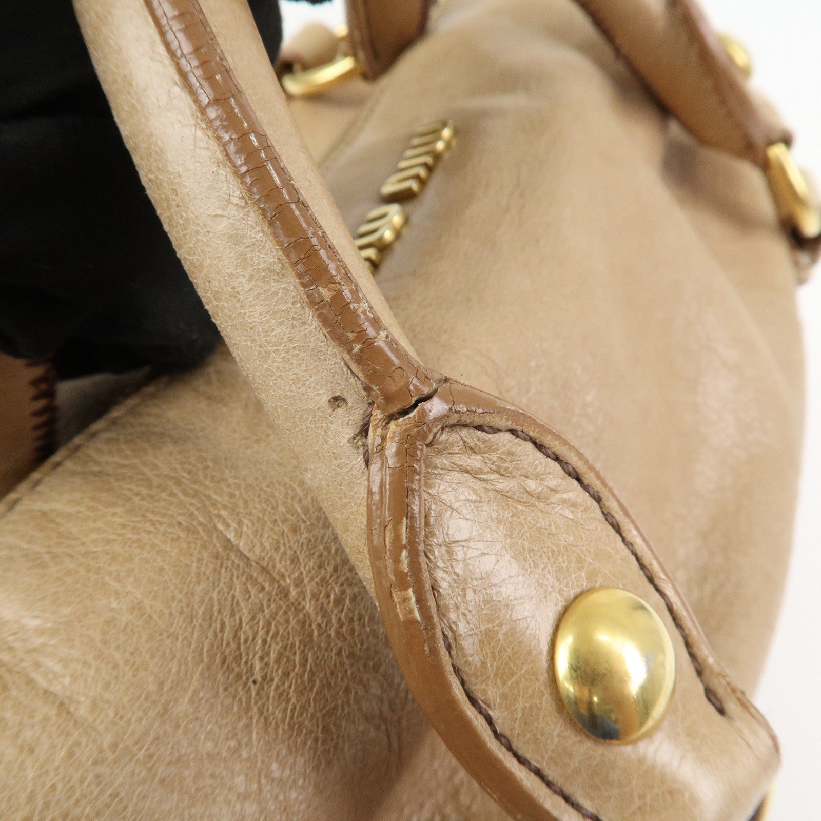 MIU MIU Side Ribbon Leather 2Way Hand Shoulder Bag Brown RT0438