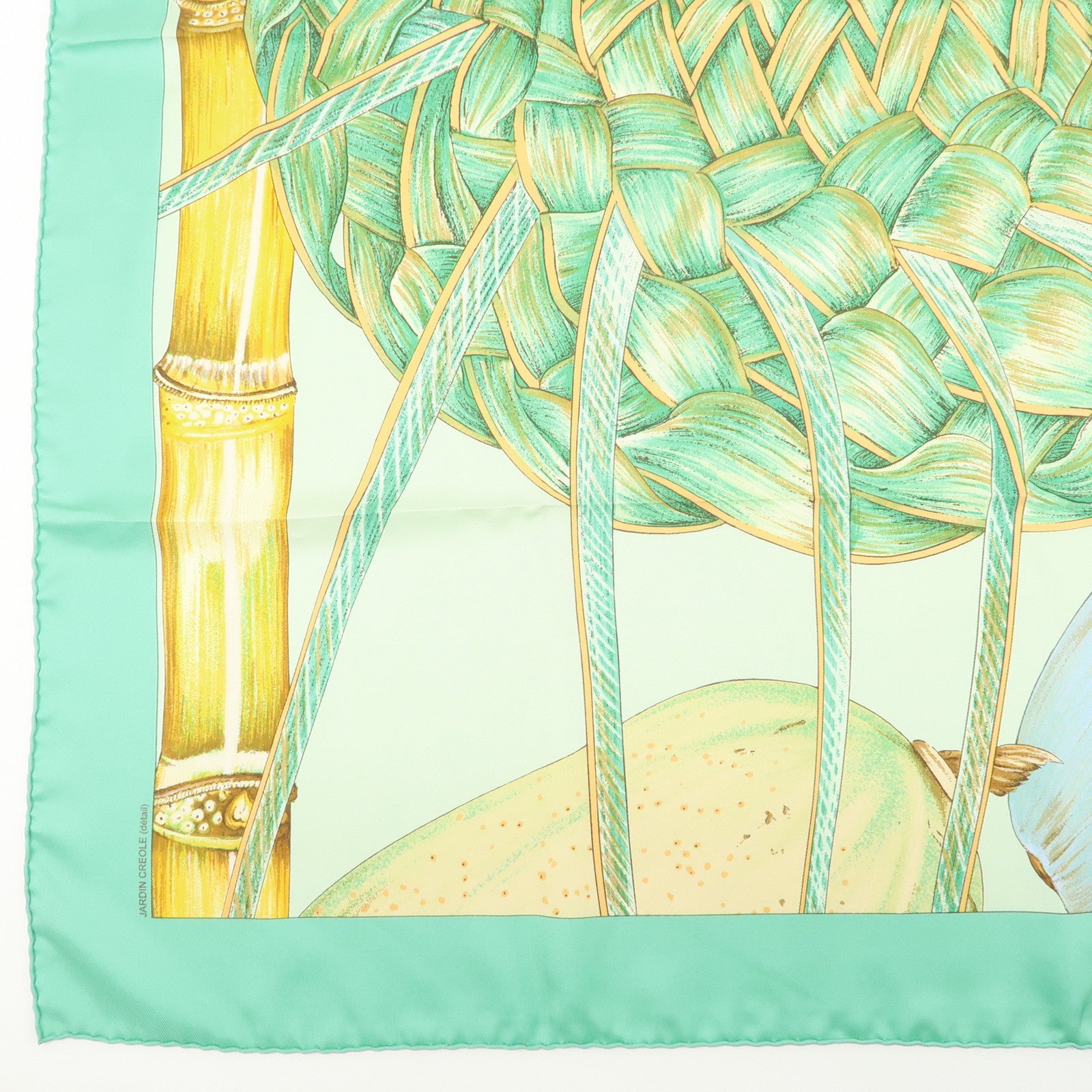 Carre 90 Silk 100% Scarf Jardin Creole Light Green Light Green