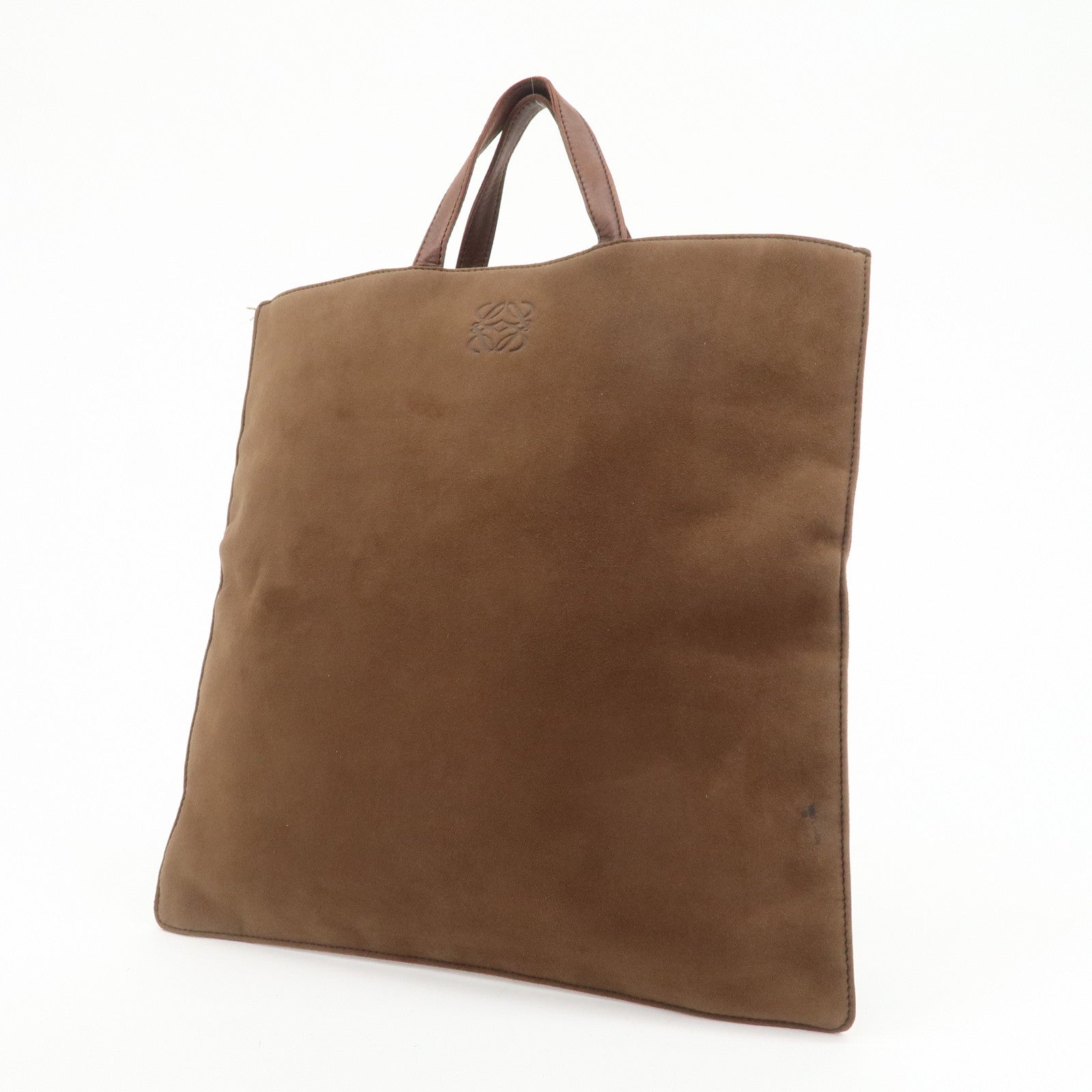 LOEWE Anagram Suede Tote Bag Hand Bag Brown
