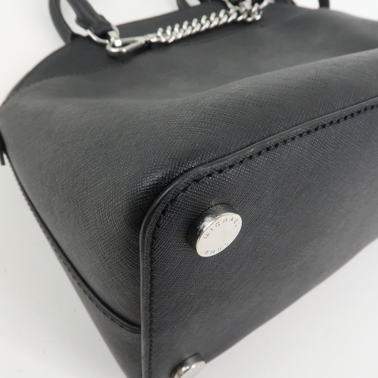 MICHAEL KORS Leather 2 Way Shoulder Bag Hand Bag Black Silver
