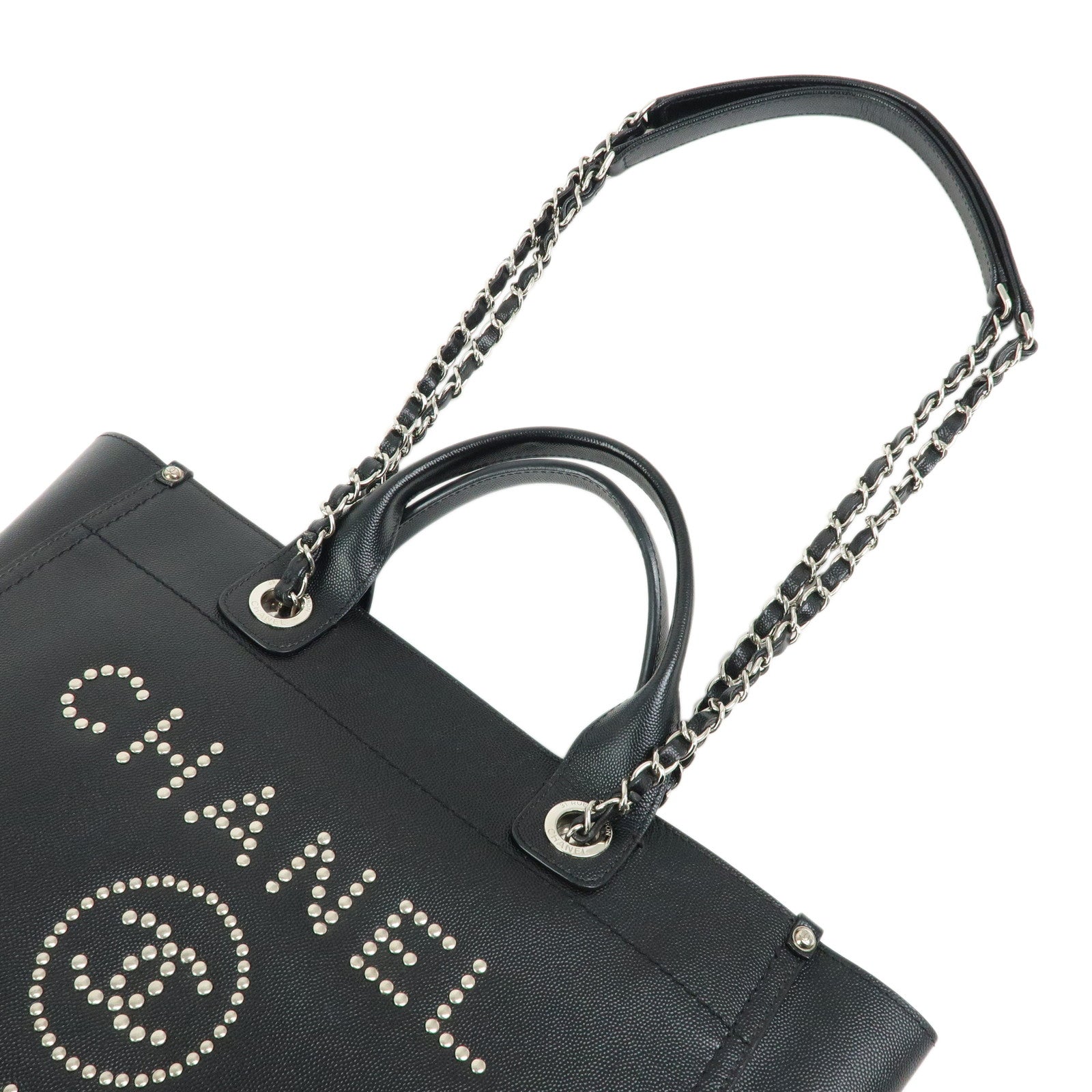 CHANEL Deauville Tote MM Caviarskin 2WAY Hand Shoulder Bag A57069