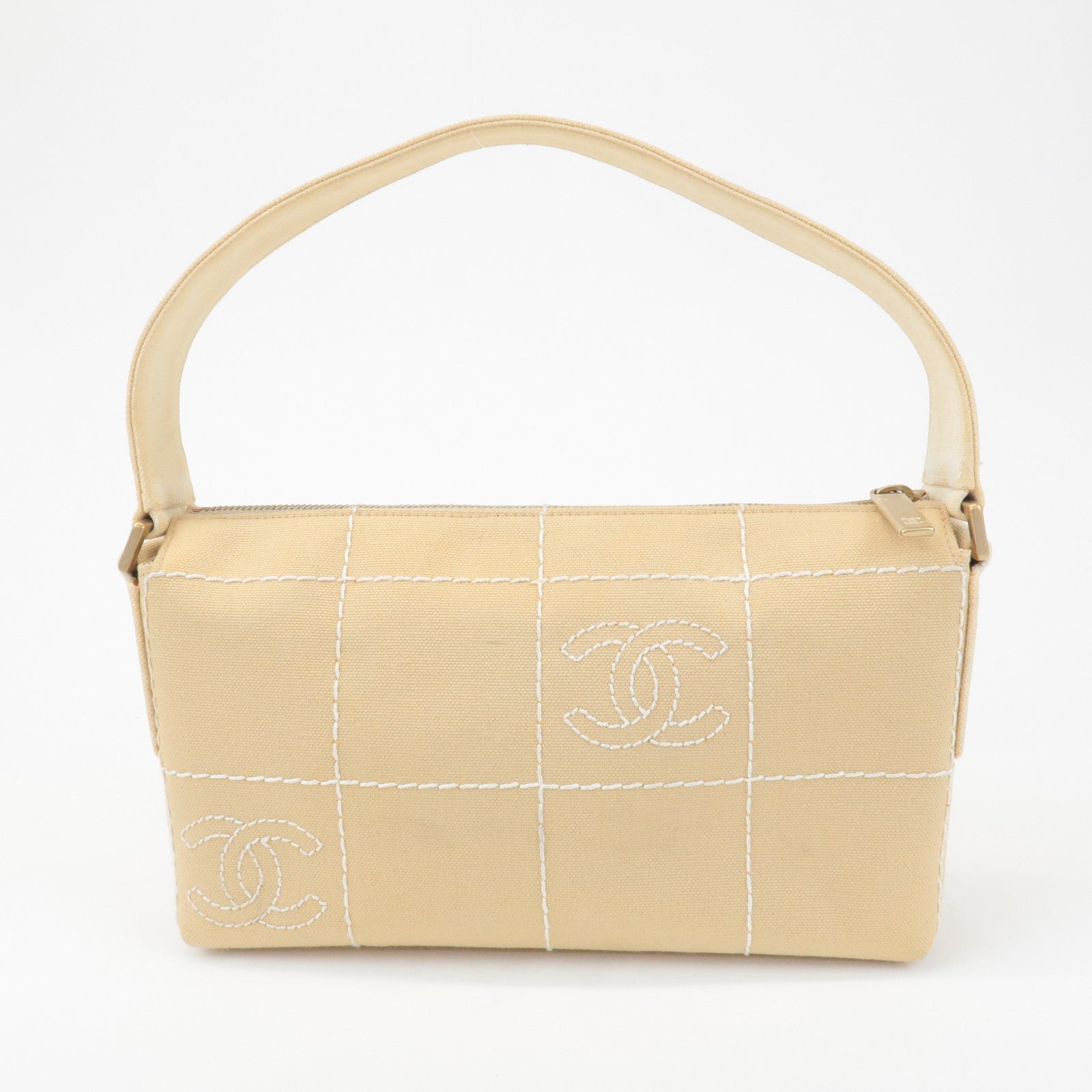 CHANEL Wild Stich Canvas Shoulder Bag Hand Bag Beige