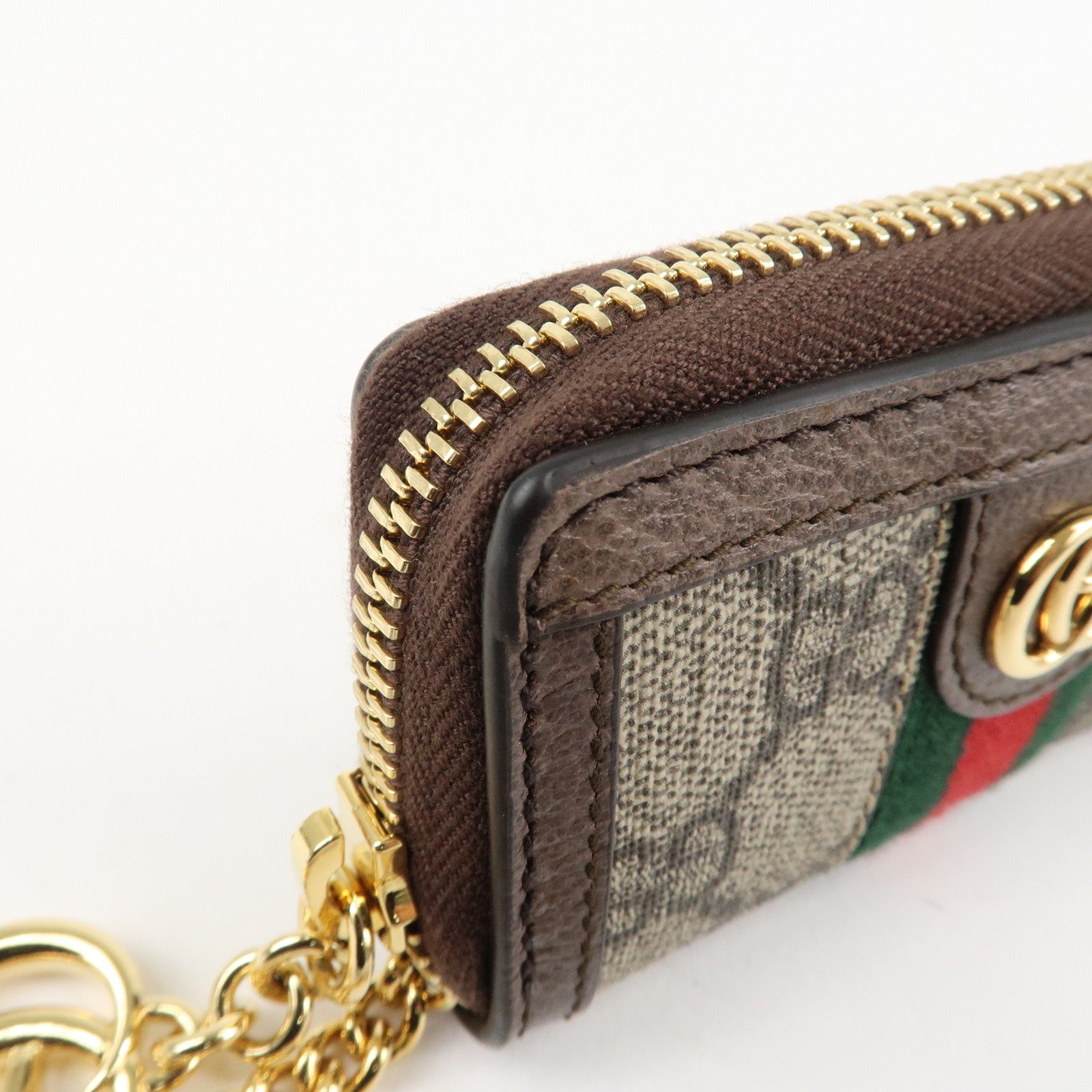 GUCCI Ophidia Sherry Zip Around Key Case Coin Case Beige Brown 523157 Used