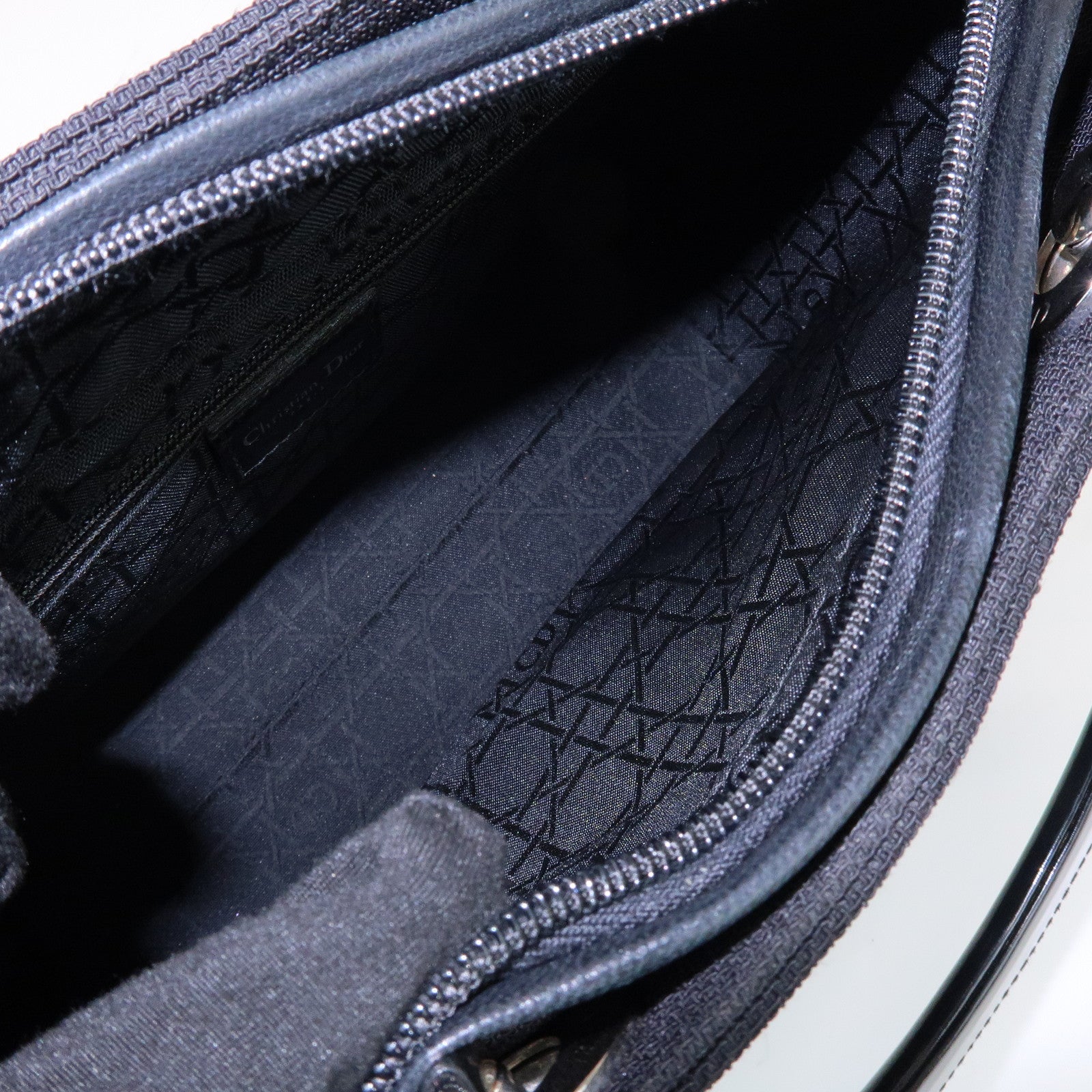 Christian Dior Lady Dior Canvas Patent Leather Hand Bag Black