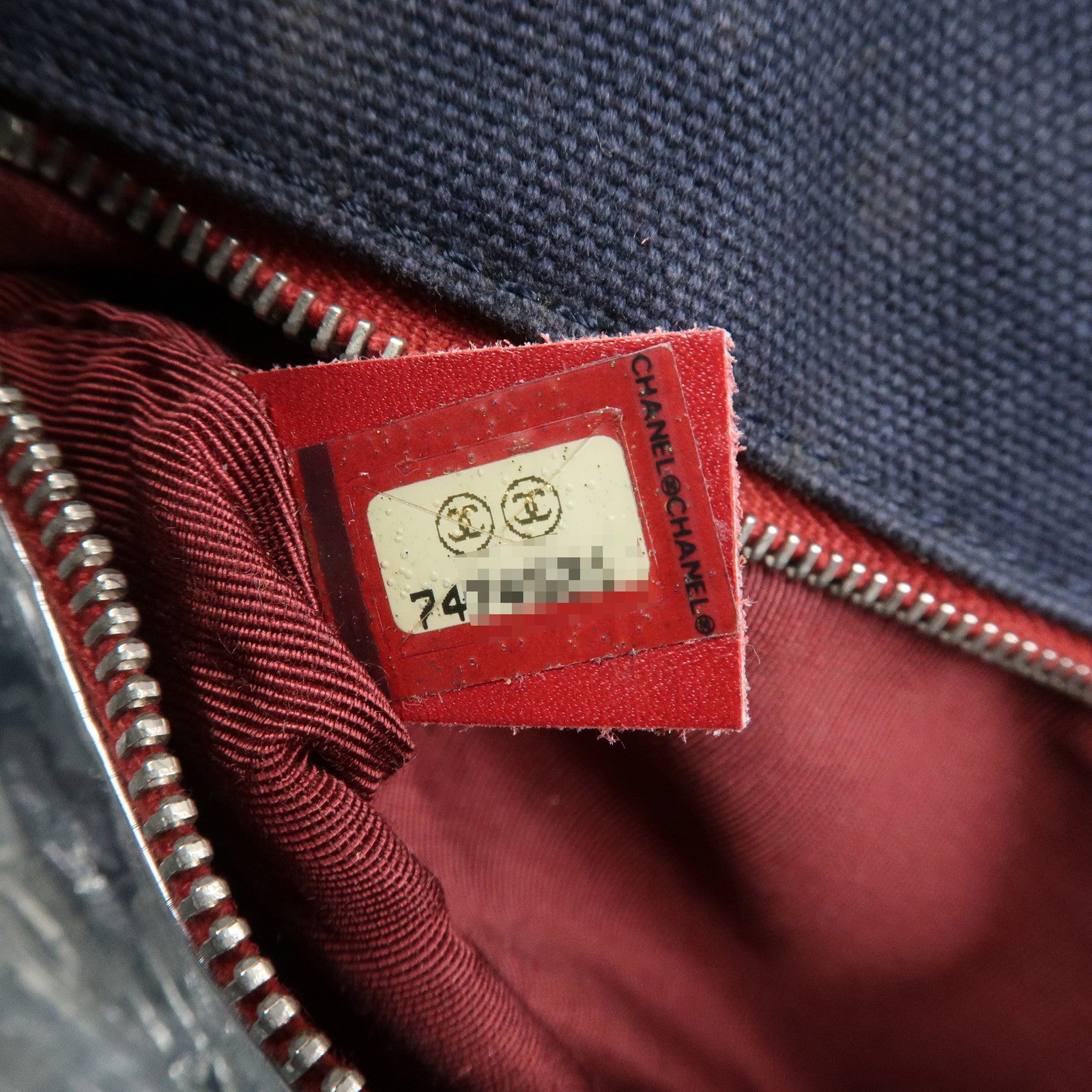 CHANEL No.5 Canvas Leather Chain Shoulder Bag Hand Bag Navy Silver