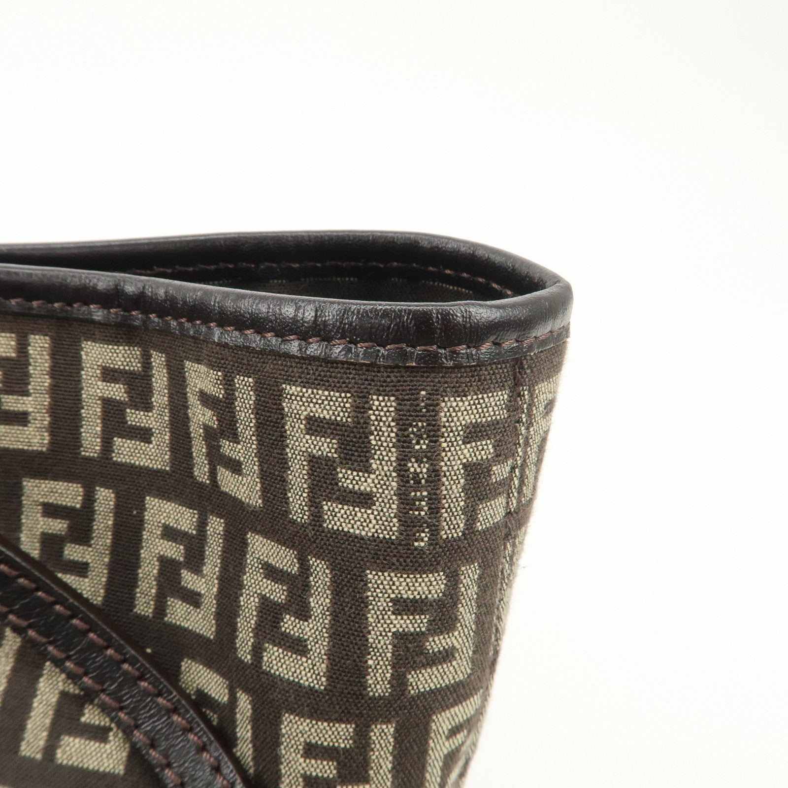 FENDI Zucchino Canvas Leather Tote Bag Beige Brown 8BH104