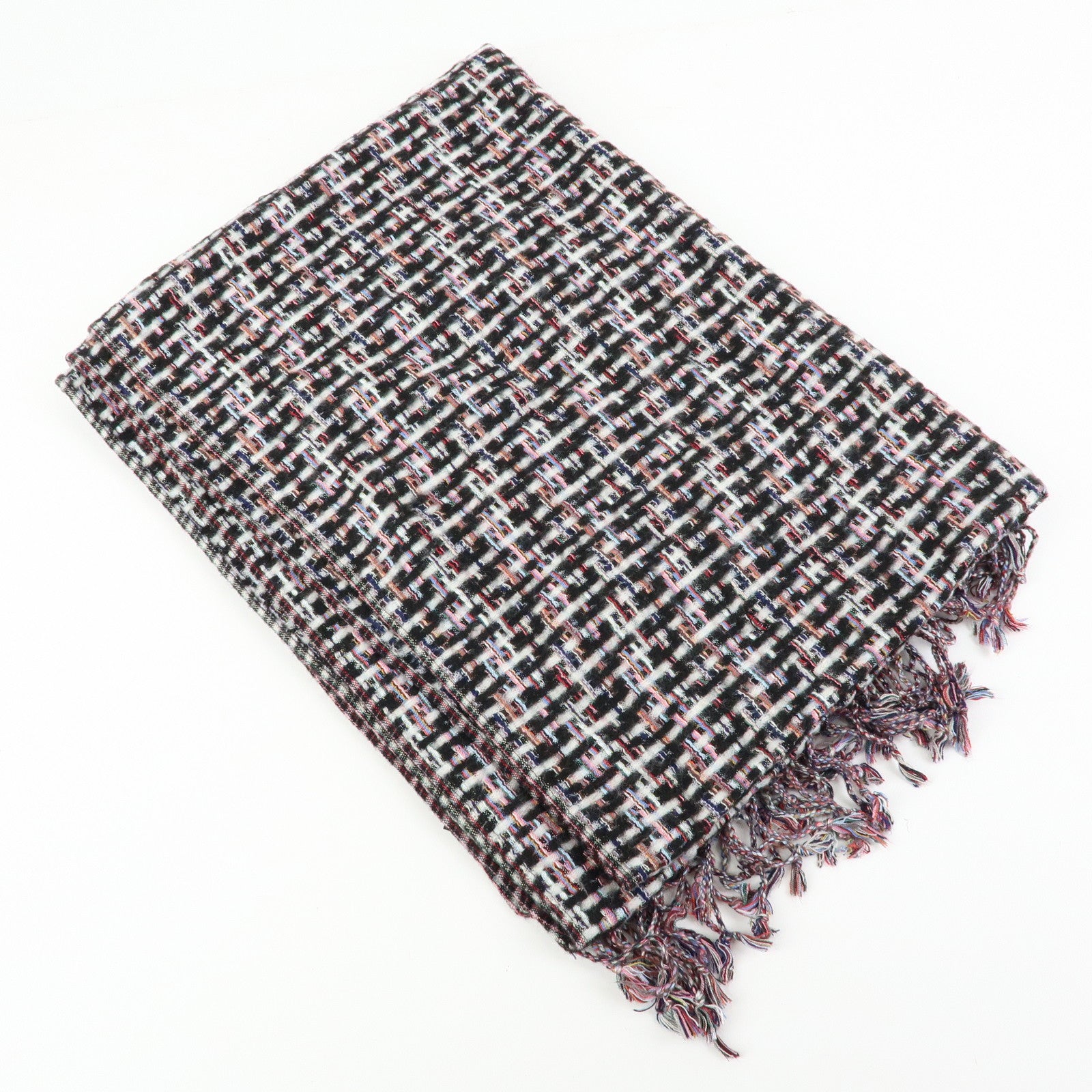 CHANEL COCO Mark Cashmere Silk Scarf Multicolor Black White
