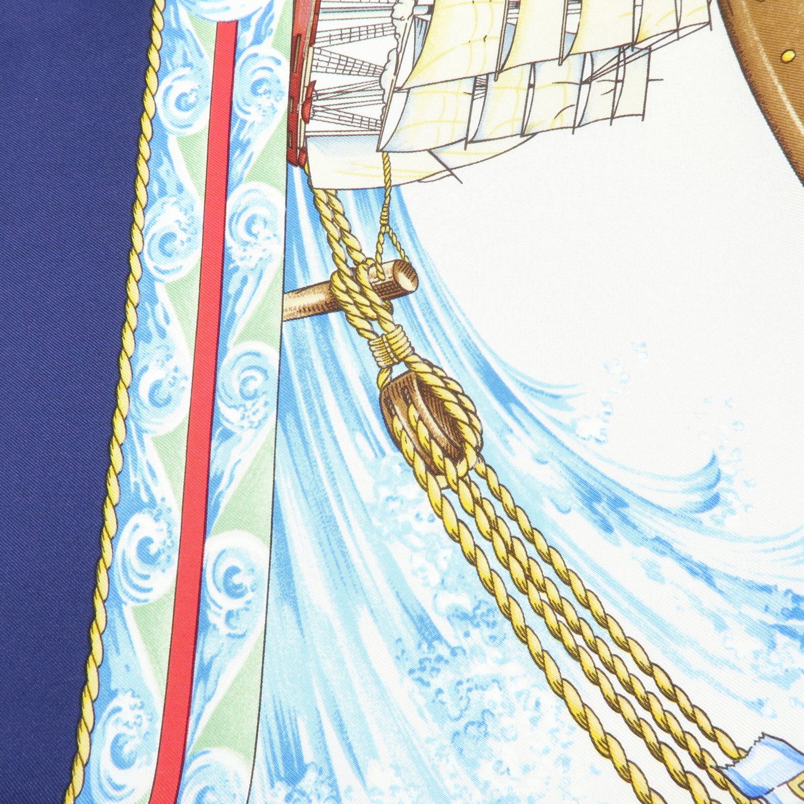 HERMES Carre 90 Silk 100% Scarf VIVE LE VENT Navy Blue Yellow White