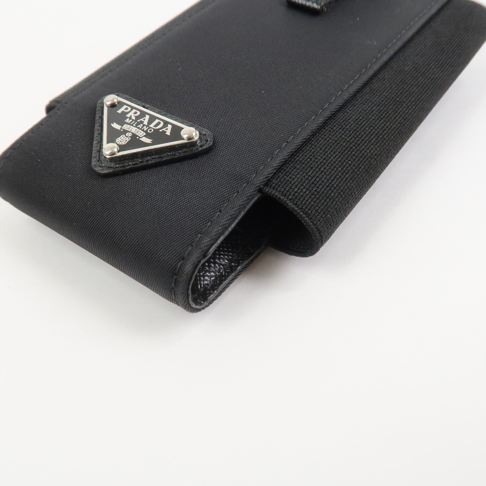 PRADA Triangle Logo Nylon Leather Phone Case Black 1ZT023
