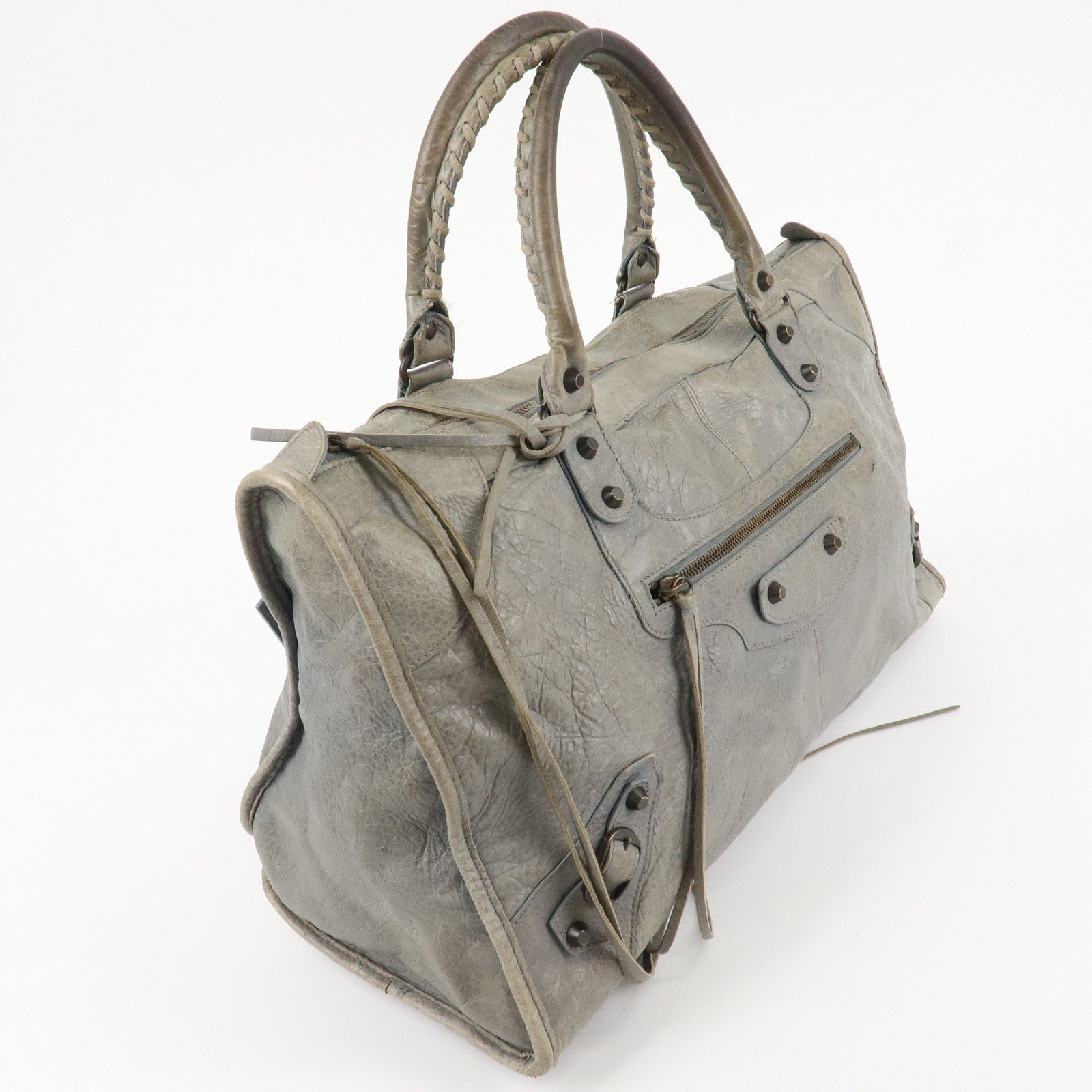 BALENCIAGA The Work Leather Tote Bag Hand Bag Gray Used