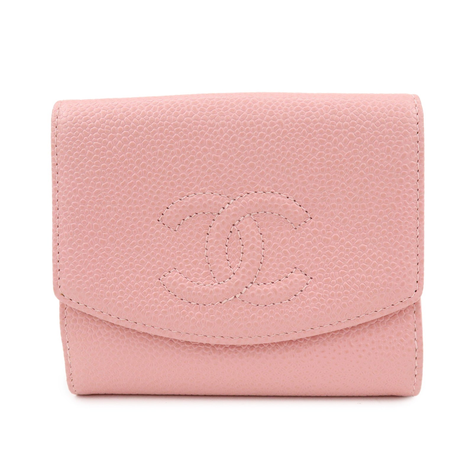 CHANEL COCO Mark Caviarskin Bi-fold Wallet Compact Wallet Pink