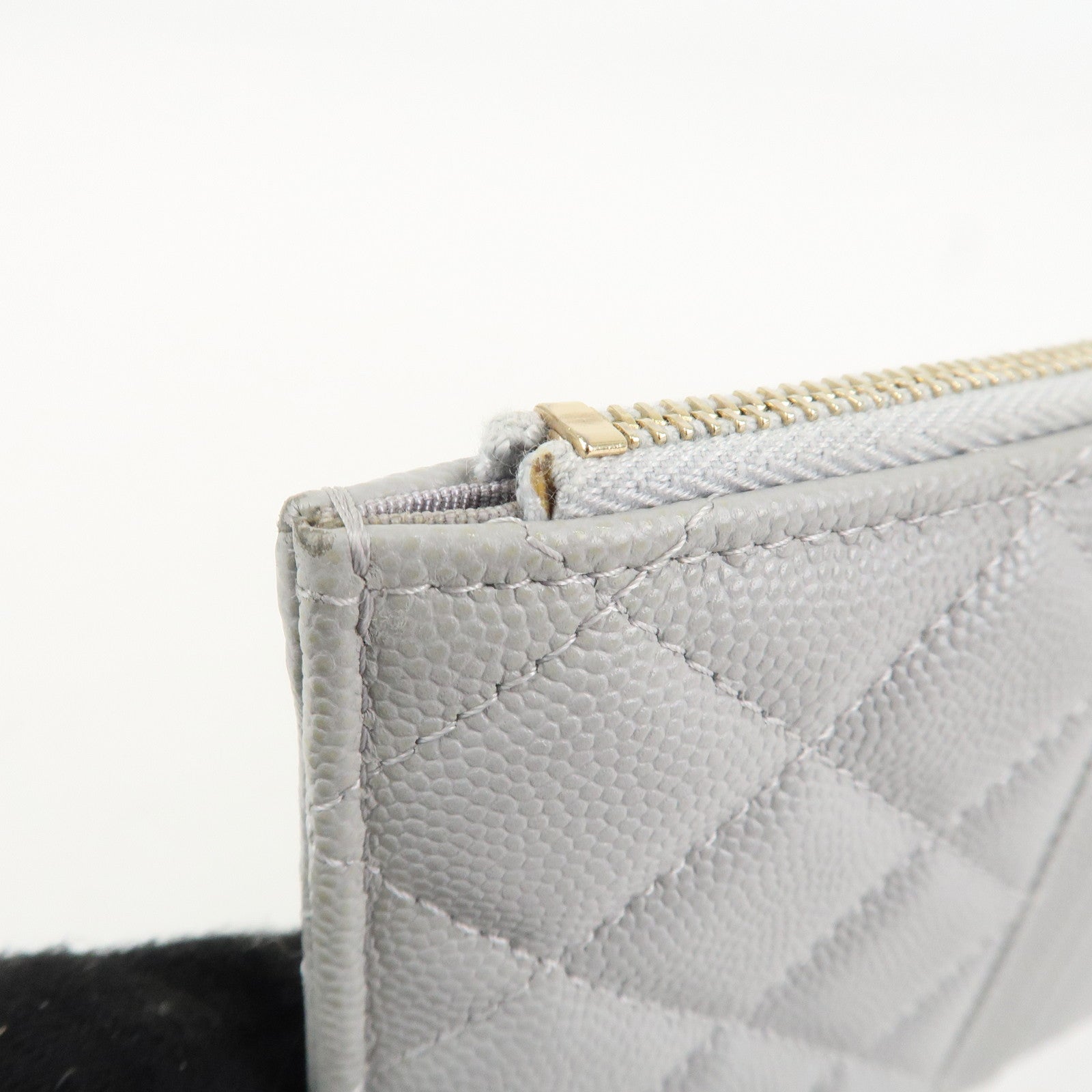 CHANEL Matelasse Caviar Skin Coco Mark Classic Pouch Card Case Gray Used