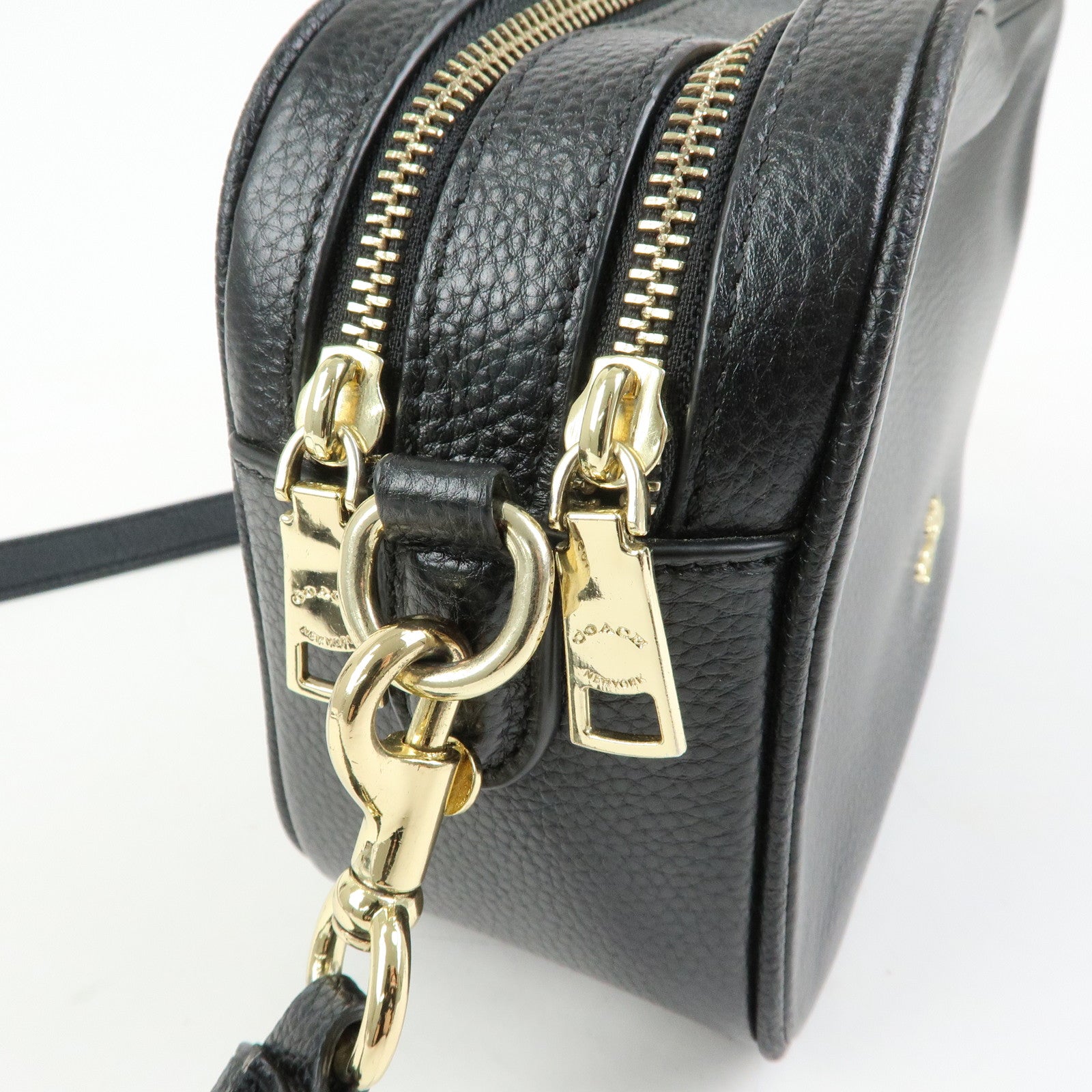 COACH Logo Leather Shoulder Crossbody Bag Black