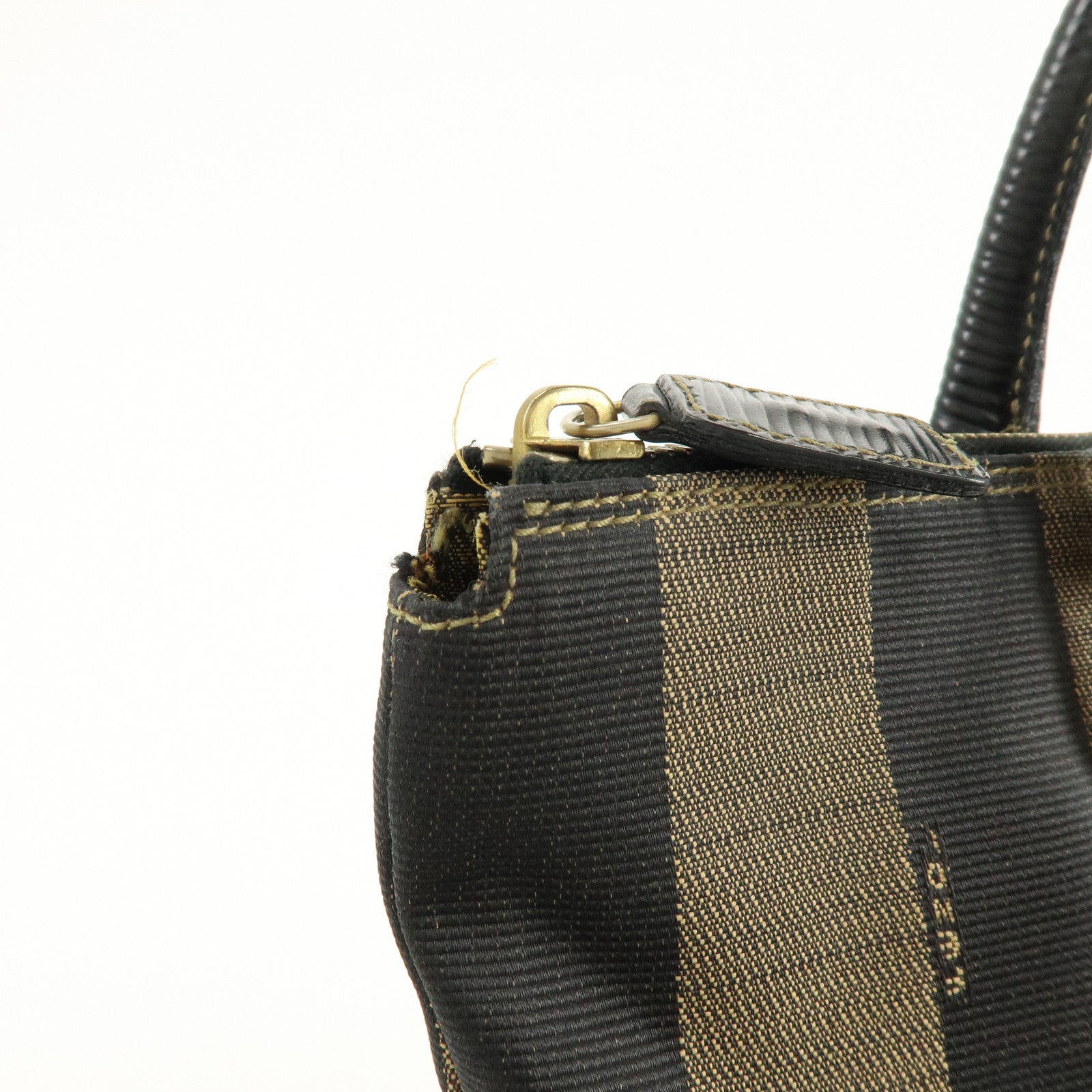 FENDI Pequin Canvas Leather Hand Bag Tote Bag Brown Black