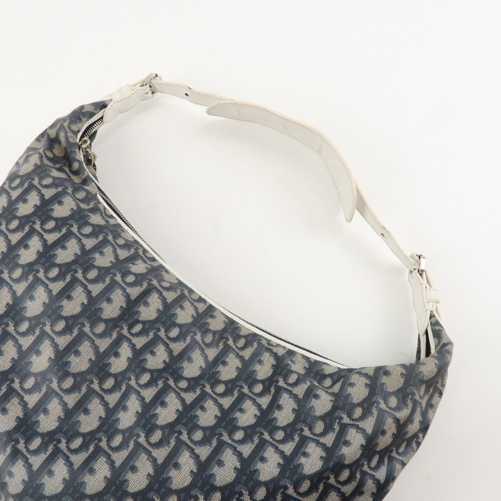 Christian Dior Trotter PVC Leather Shoulder Bag Hand Bag Navy White Used