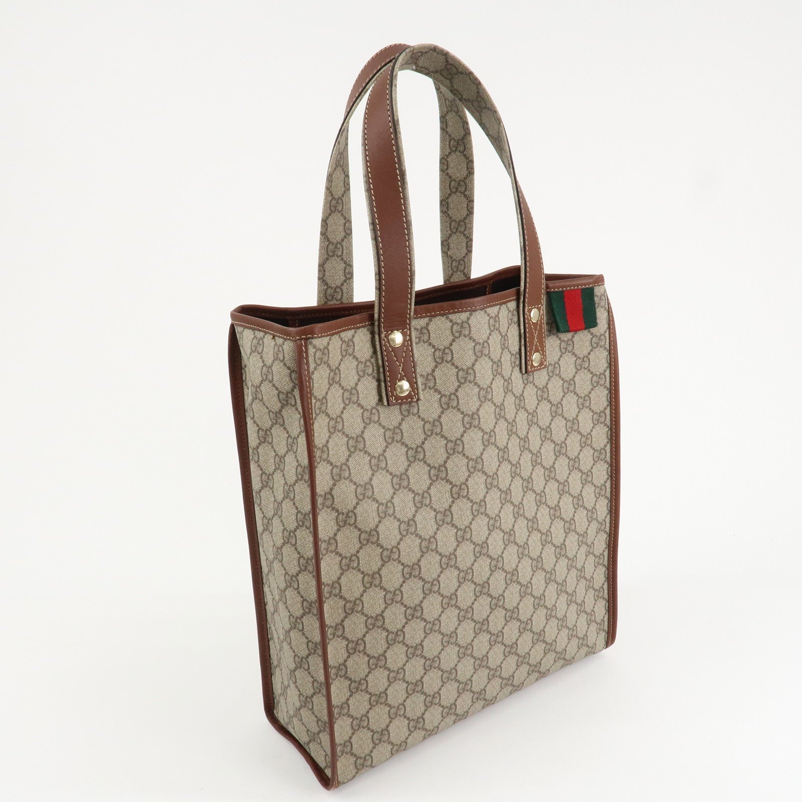 GUCCI Sherry GG Supreme Leather Tote Bag Beige Brown 211135 Used