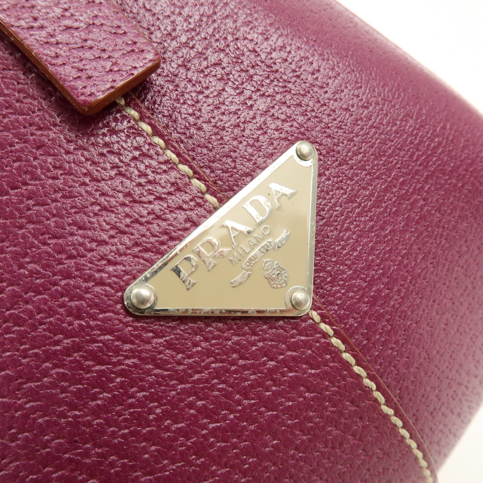 PRADA Triangle Logo Canvas Leather Bowling Bag Natural Purple