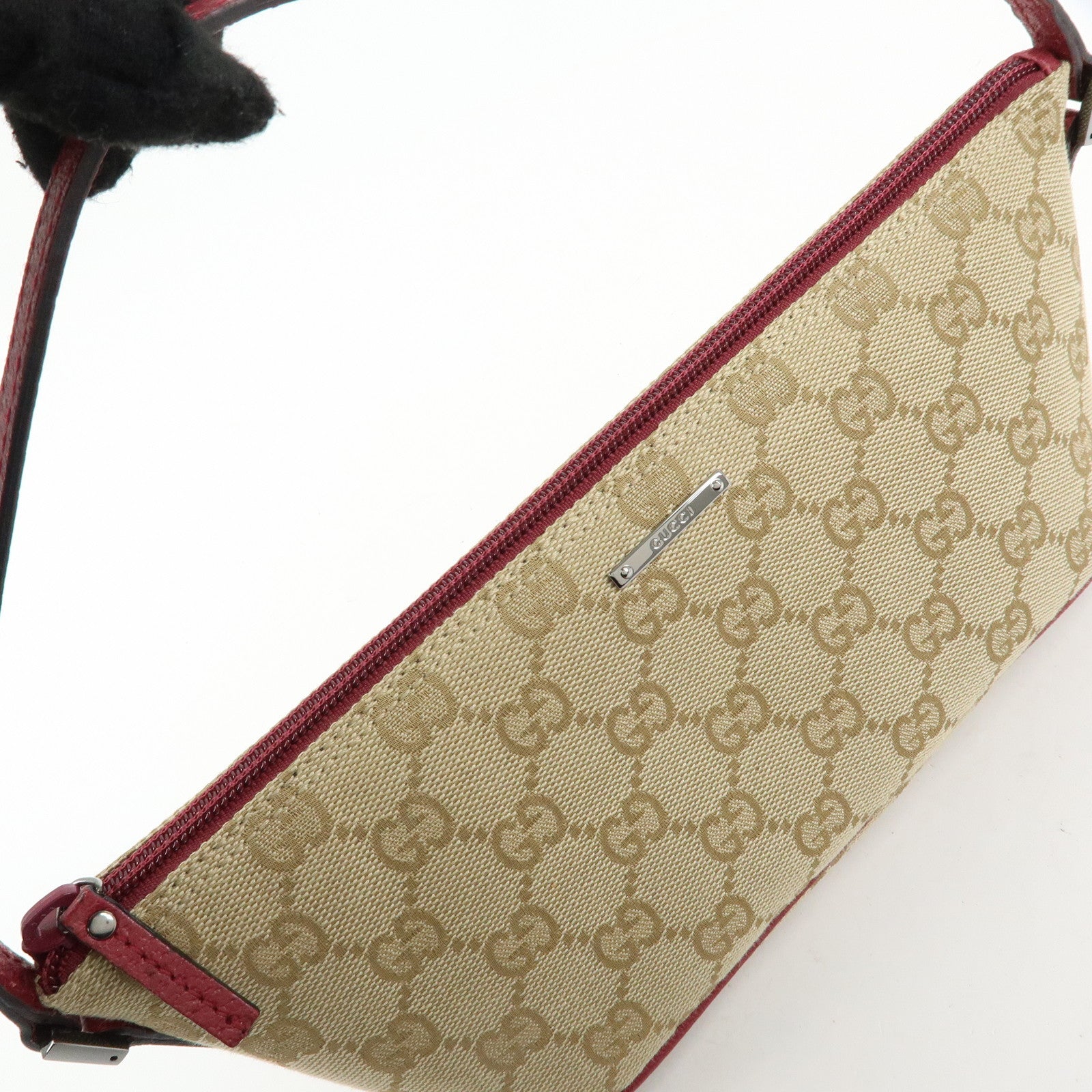 GUCCI Boat Bag GG Canvas Leather Hand Bag Beige Red 07198