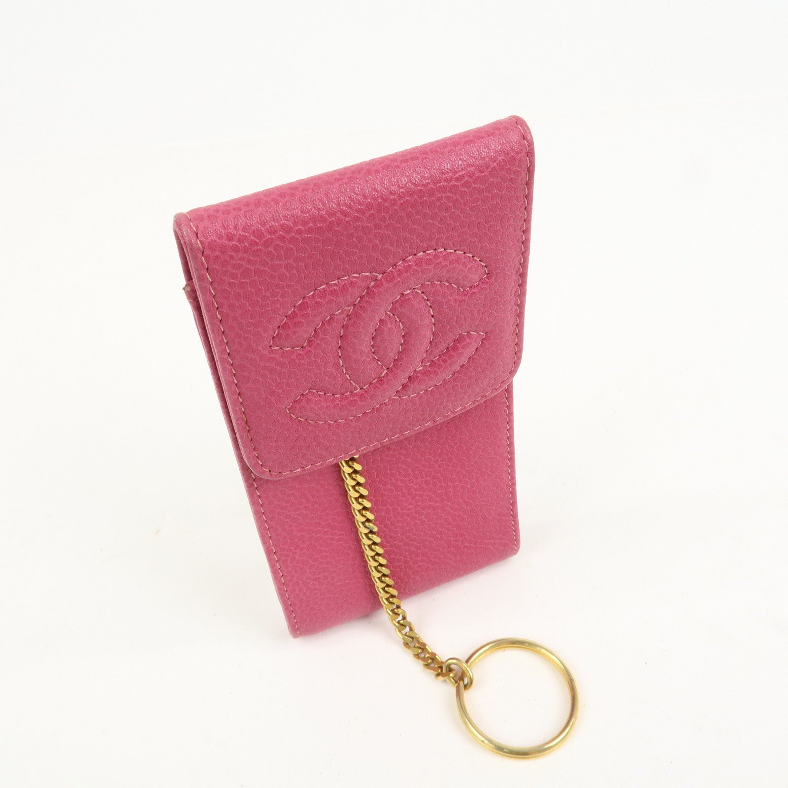 CHANEL COCO Mark Caviarskin Leather Cigarette Case Pink