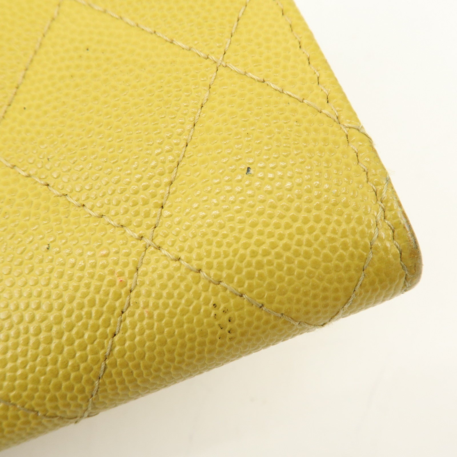 CHANEL CC Filigree Caviarskin Leather Long Wallet Yellow A84448