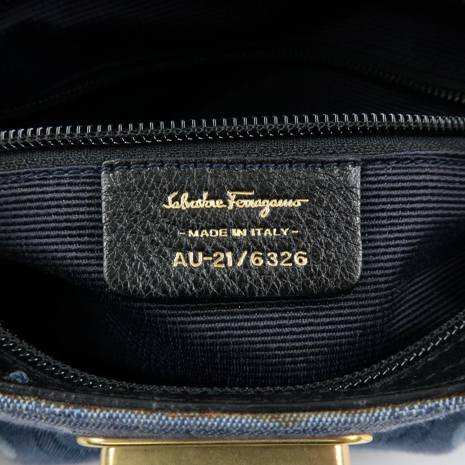 Ferragamo Gancini Canvas Leather Hand Bag Shoulder Bag Blue Black