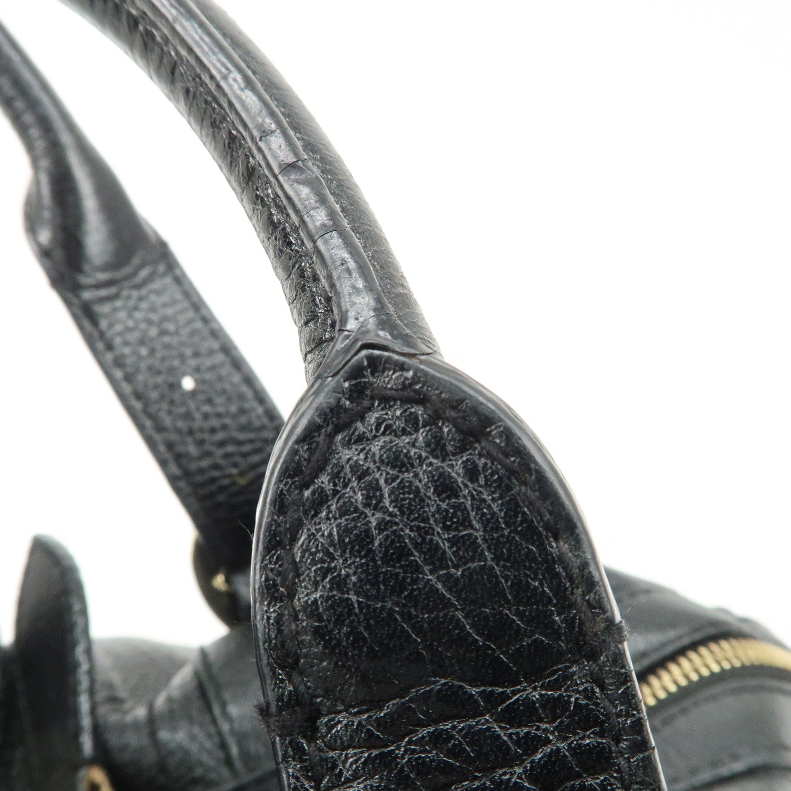 BURBERRY Leather Boston Bag Hand Bag Black Silver HDW