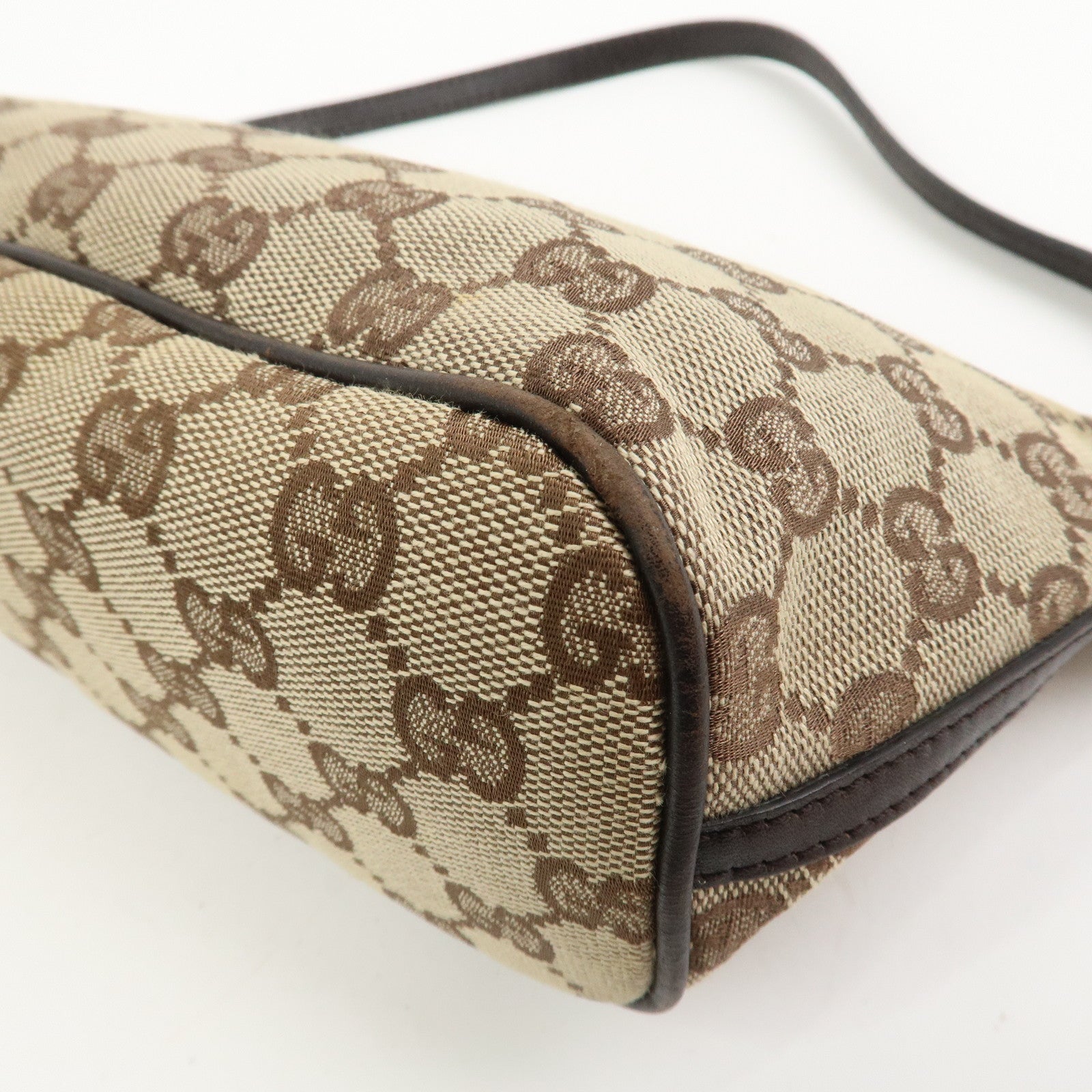 GUCCI Boat Bag GG Canvas Leather Hand Bag Brown 07198