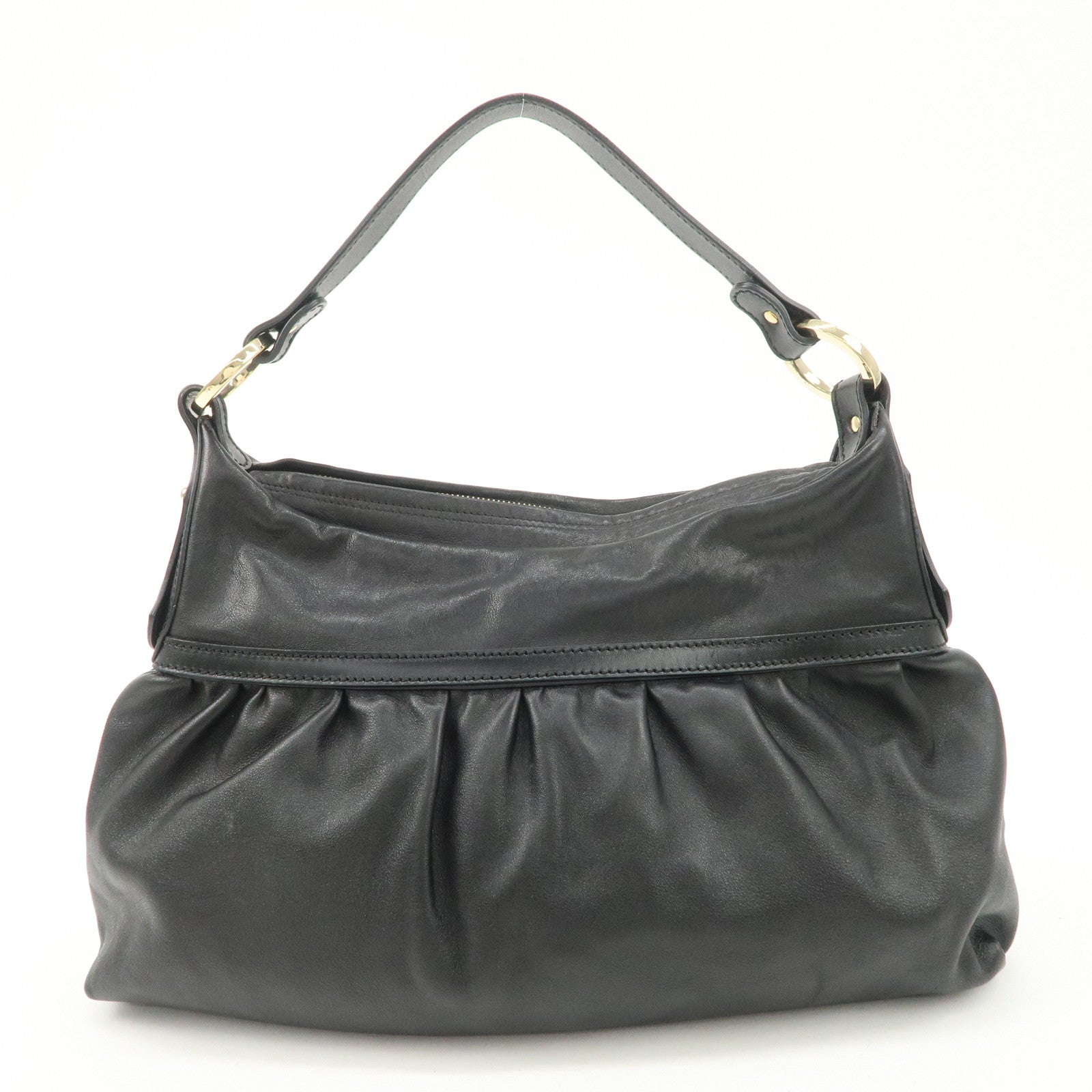 FENDI Leather Shoulder Bag Hand Bag Black Gold Hardware 8BR344 Used