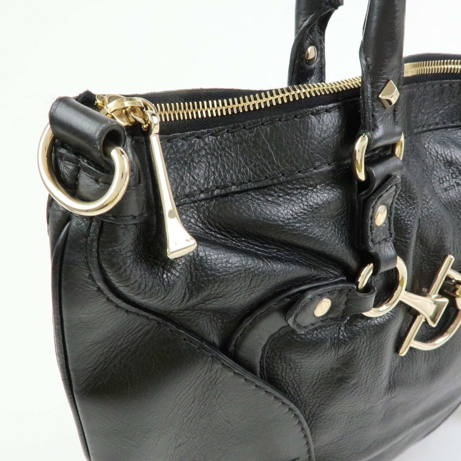 GUCCI Horsebit Leather 2Way Bag Hand Bag Shoulder Bag Black 189888