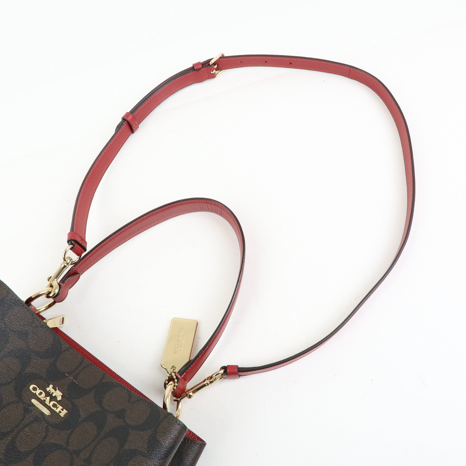 COACH Signature PVC 2Way Shoulder Bag Hand Bag Dark Brown Red