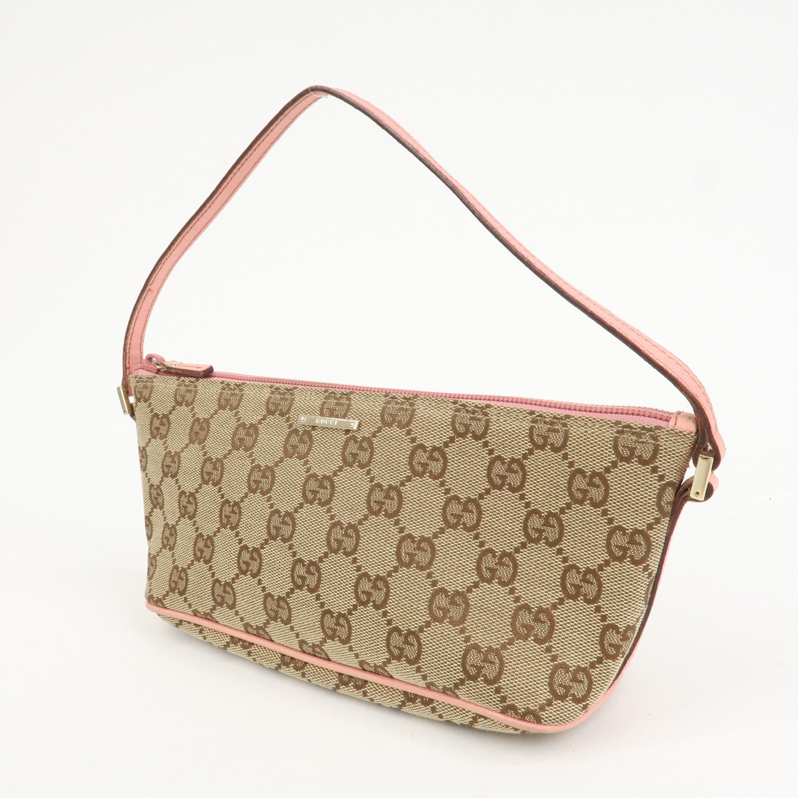 GUCCI Boat Bag GG Canvas Leather Hand Bag Beige Pink 07198