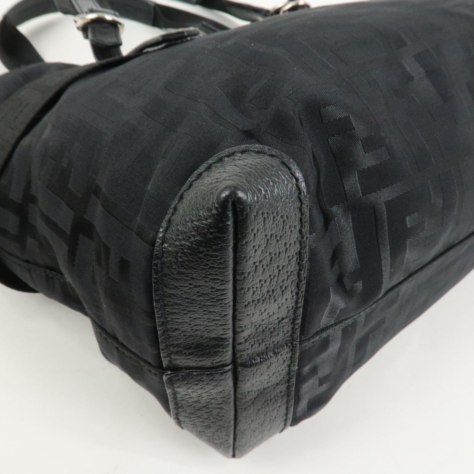 FENDI Zucca Nylon Leather Shoulder Bag Hand Bag Black 8BH143