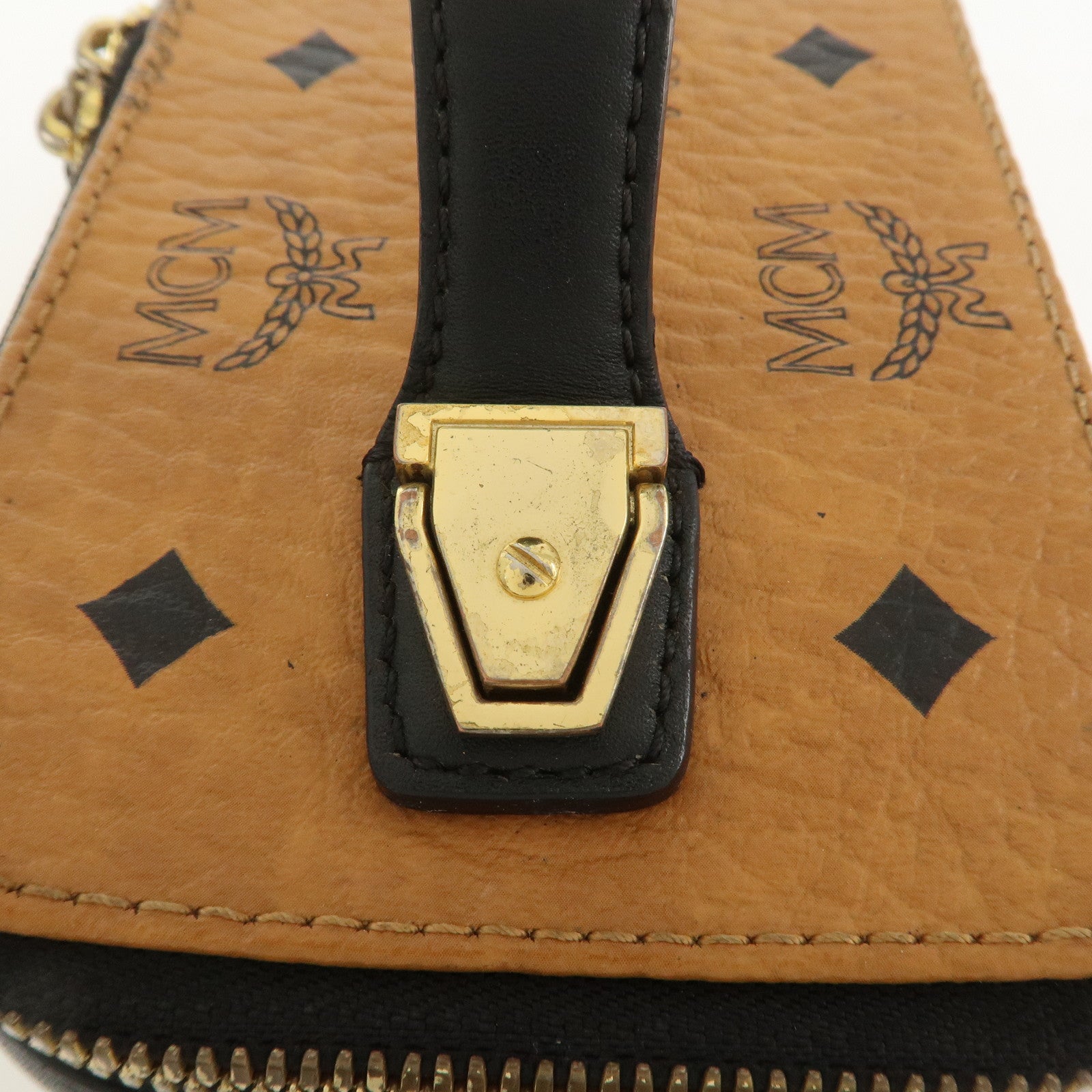 MCM Visetos Leather 2Way Vanity Bag Shoulder Bag Brown