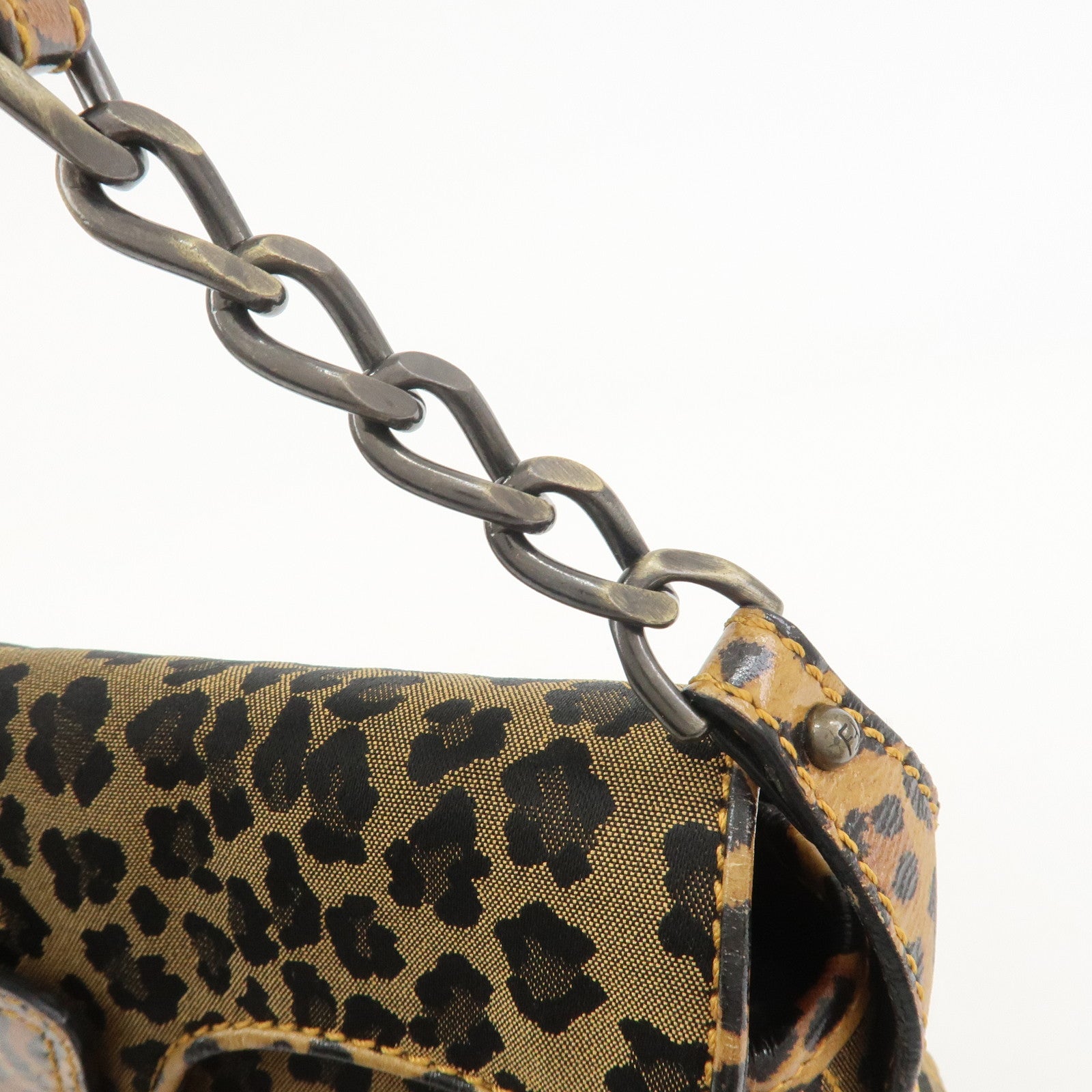 FENDI Canvas Leather Shoulder Bag Hand Bag Leopard Brown 8BR551