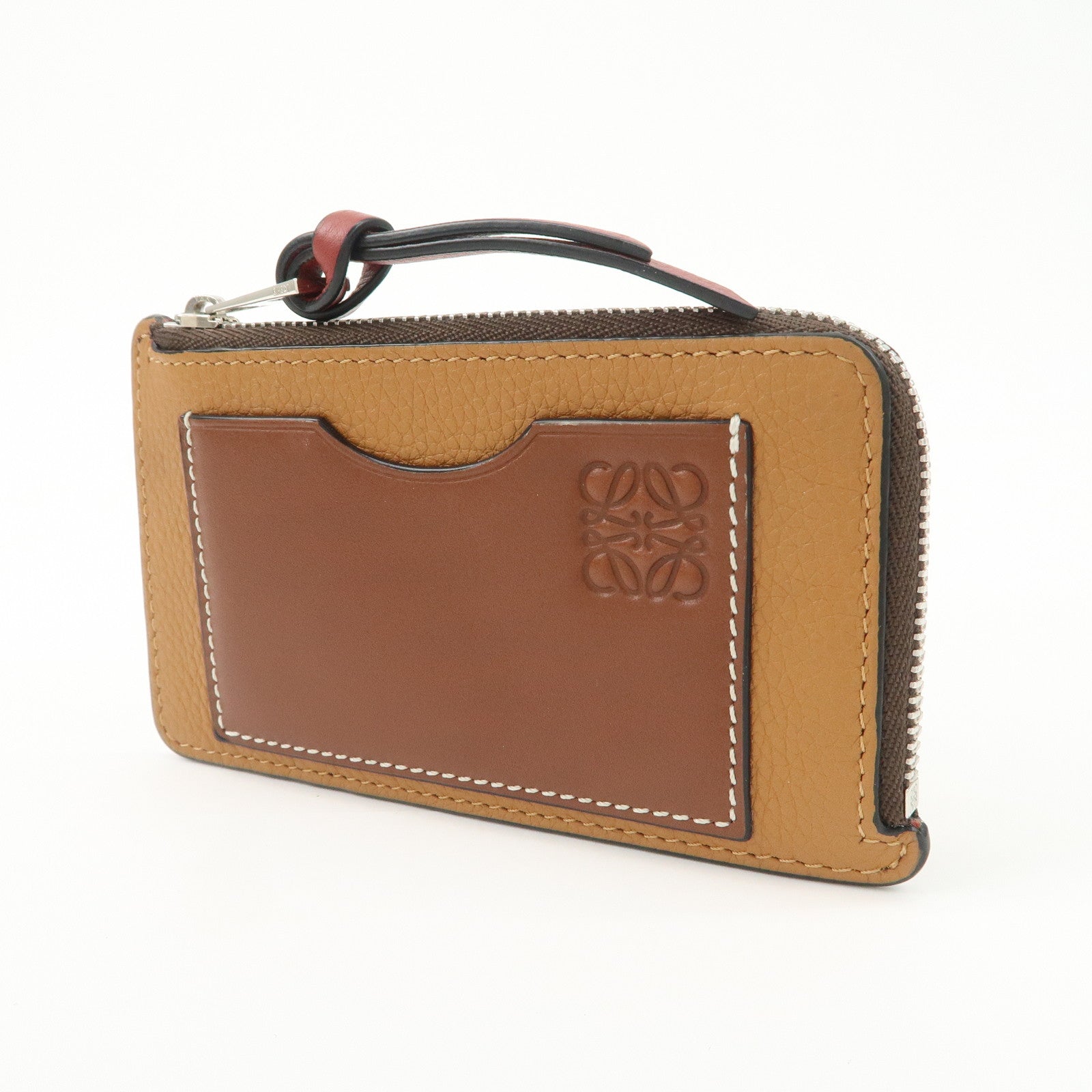 LOEWE Anagram Leather Coin Case Fragment Case Beige Brown