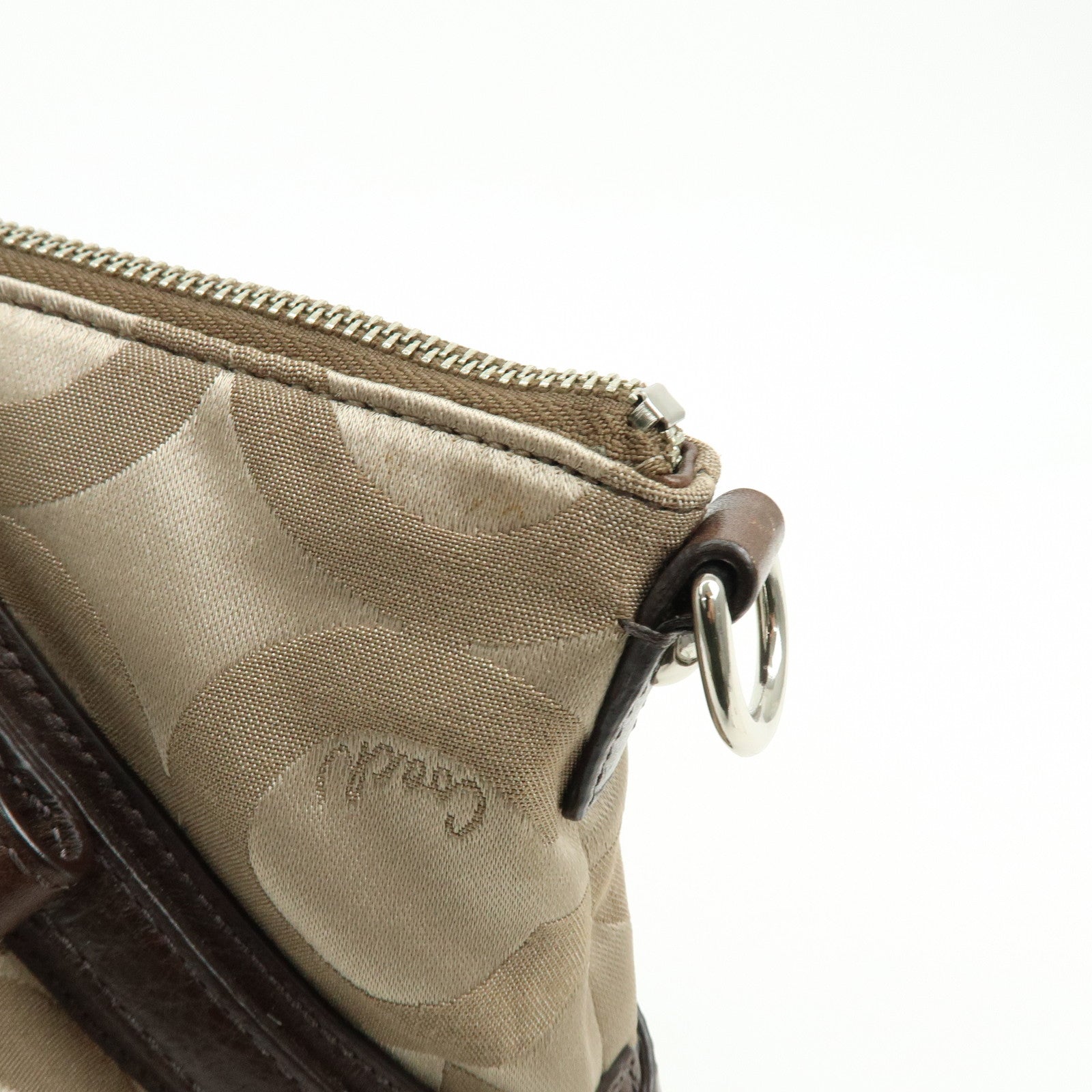 COACH Signature Nylon Learher 2Way Shoulder Bag Hand Bag Gold Brown