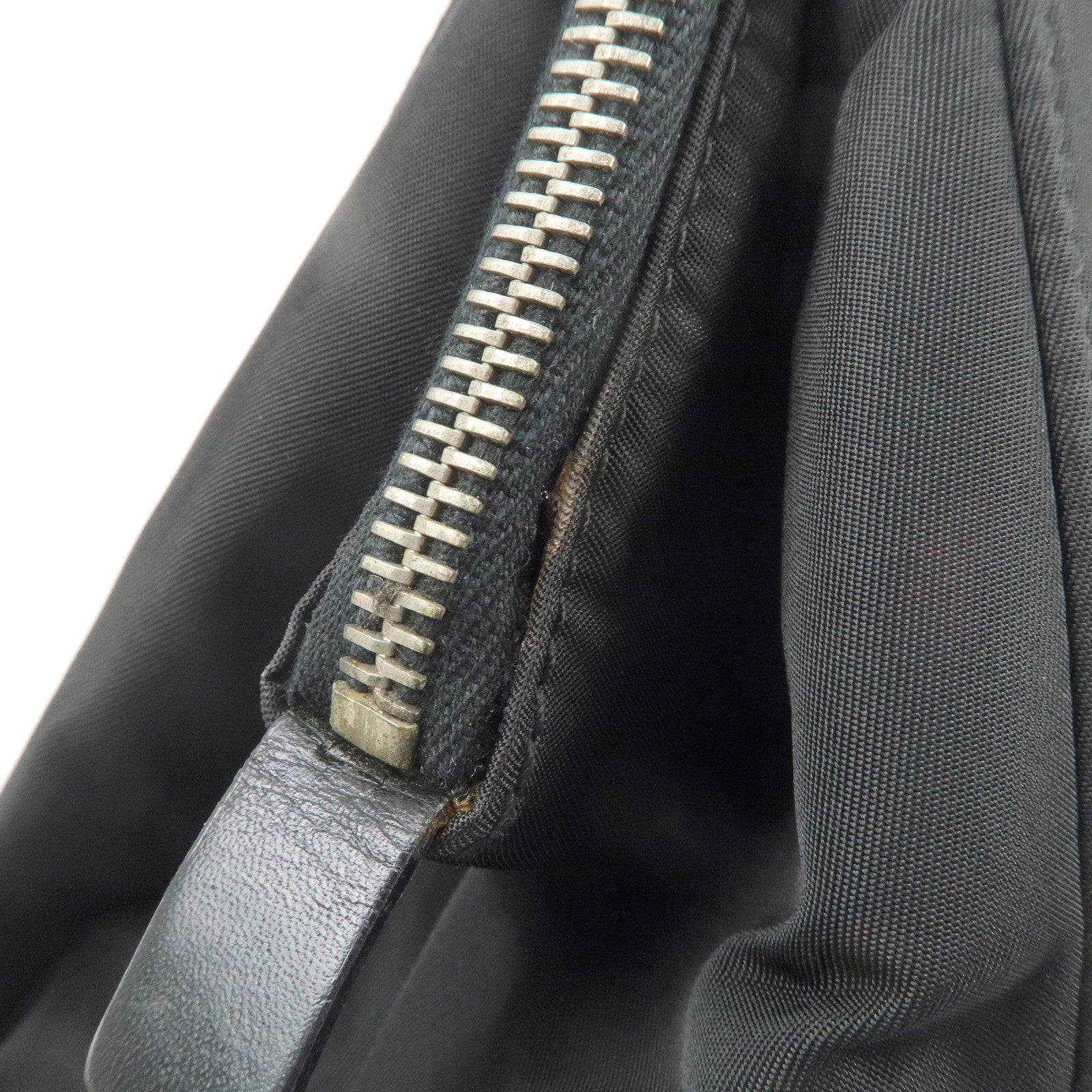 PRADA Triangle Logo Nylon Leather Shoulder Bag Hand Bag Black