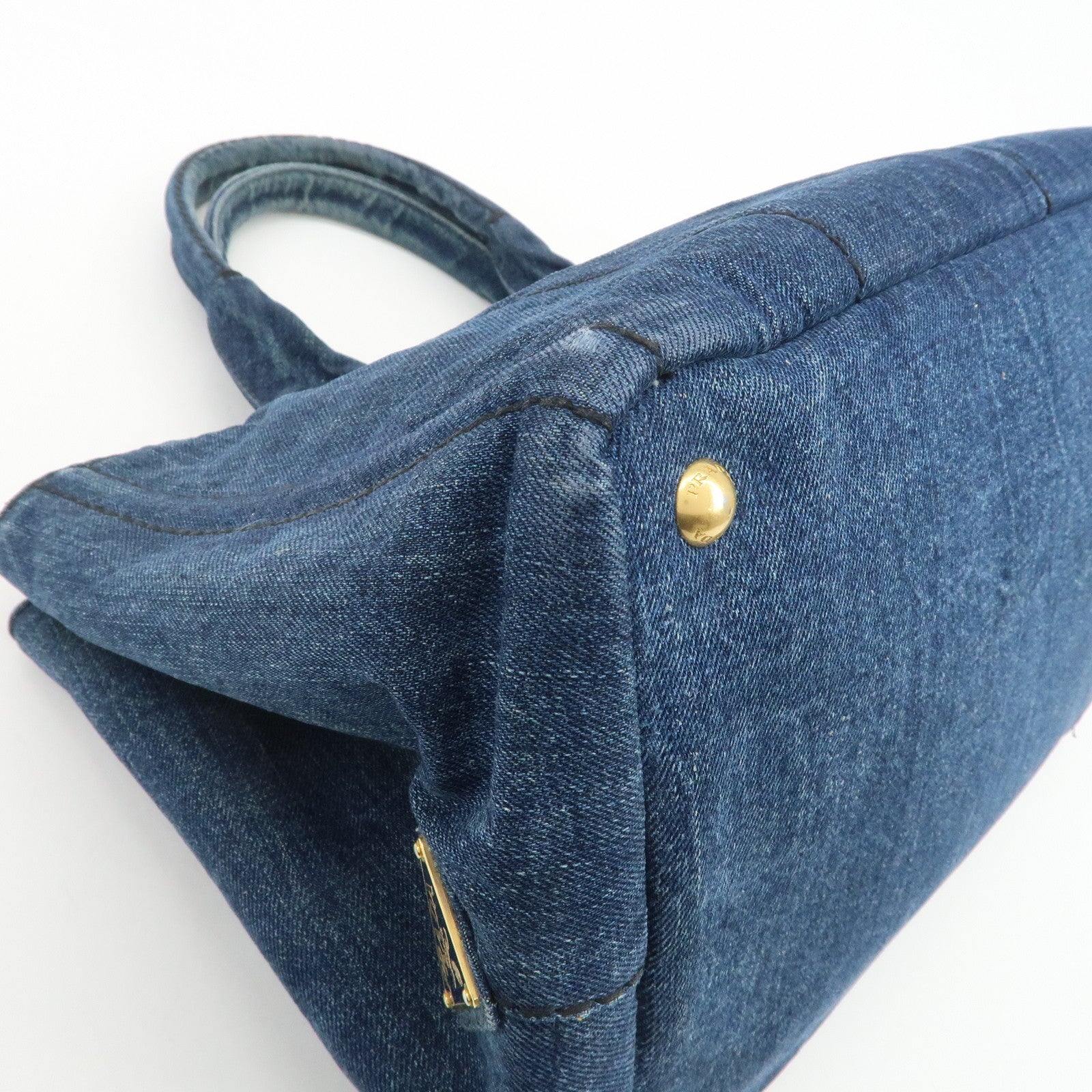 PRADA Triangle Logo Canapa Denim Tote Bag Hand Bag B1877B