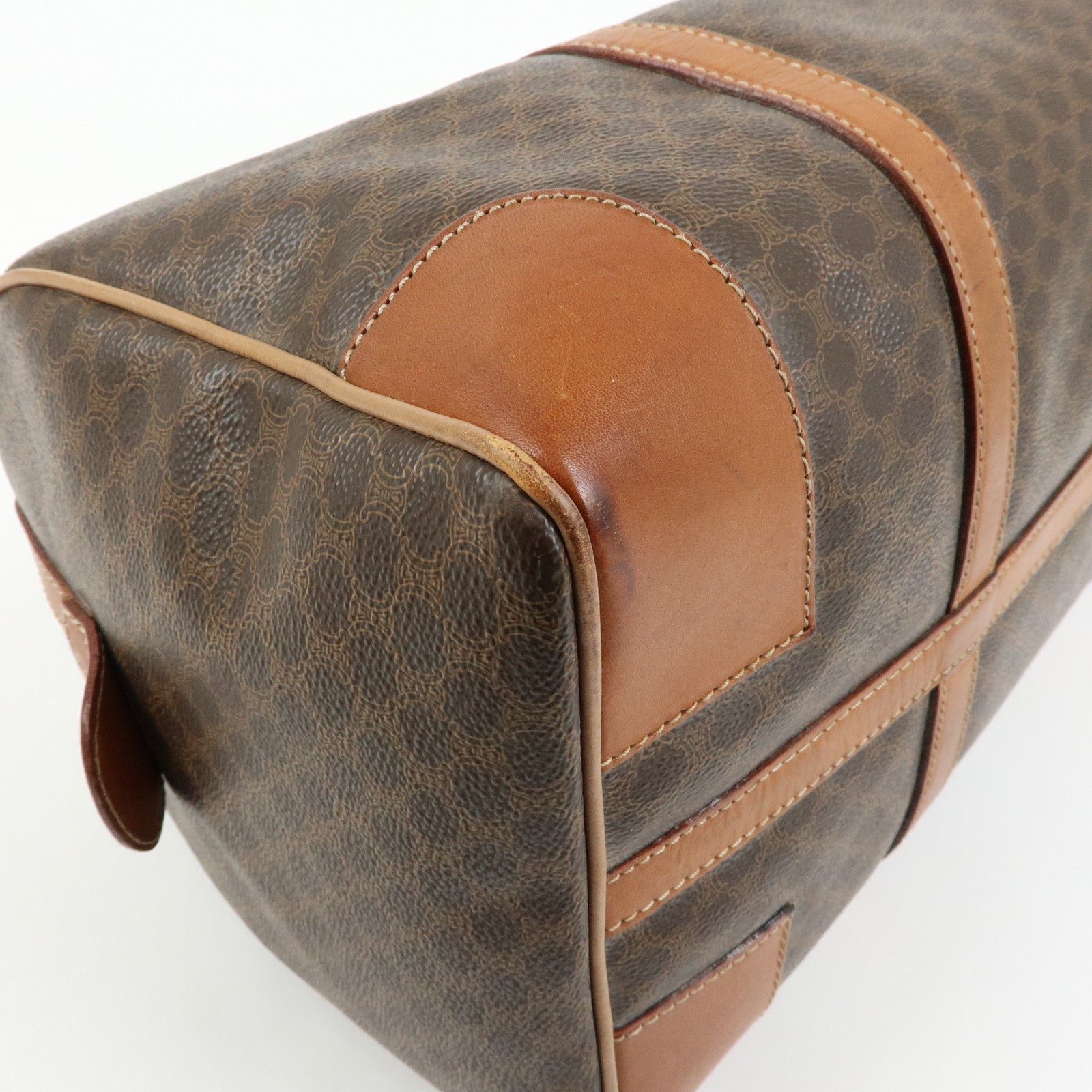 CELINE Macadam PVC Leather Boston Bag Hand Bag Brown