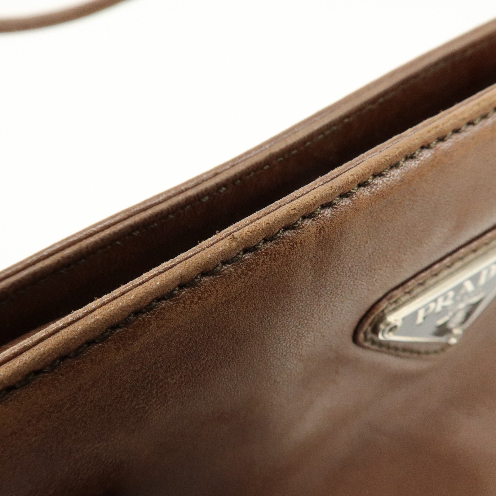 PRADA Triangle Logo Leather Shoulder Bag Crossbody Bag Brown