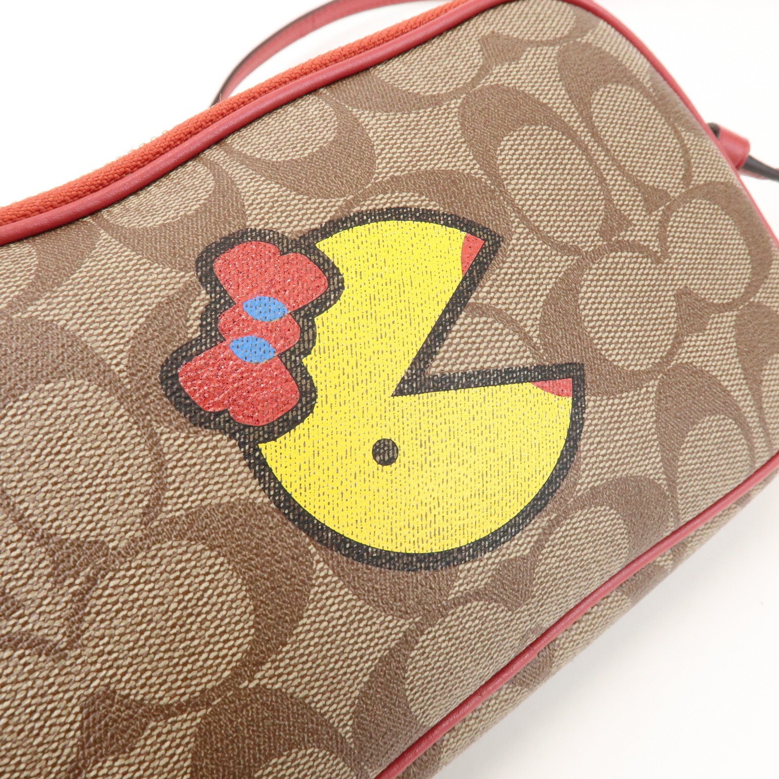 COACH Signature Pacman Collaboration Shoulder Bag Brown Red
