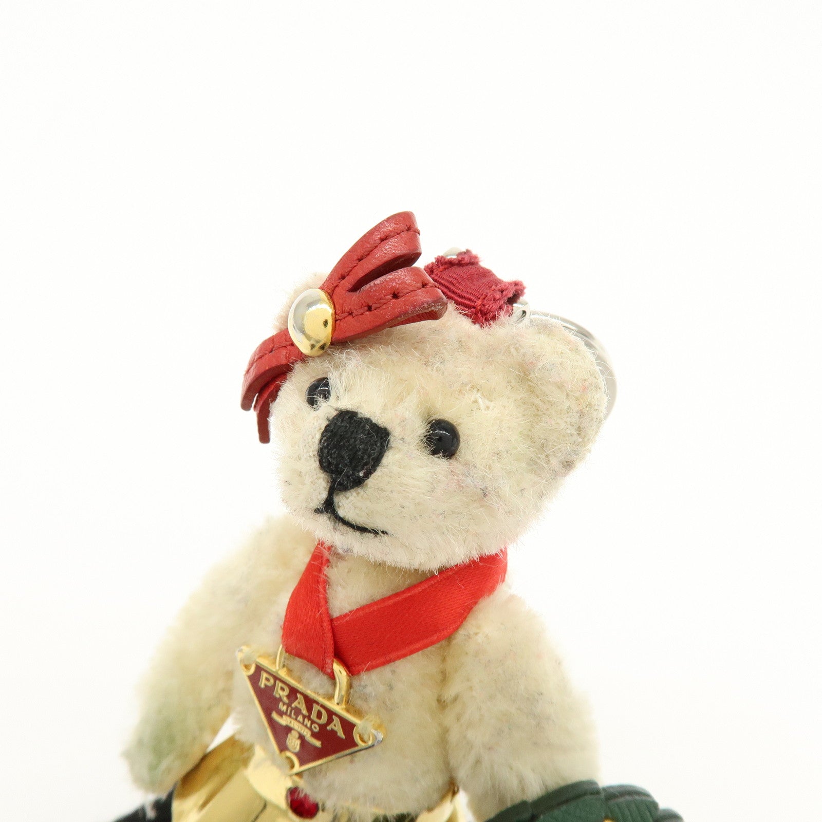 PRADA Bag Charm Key Holder Bear Motif Christmas 2012 Beige Red