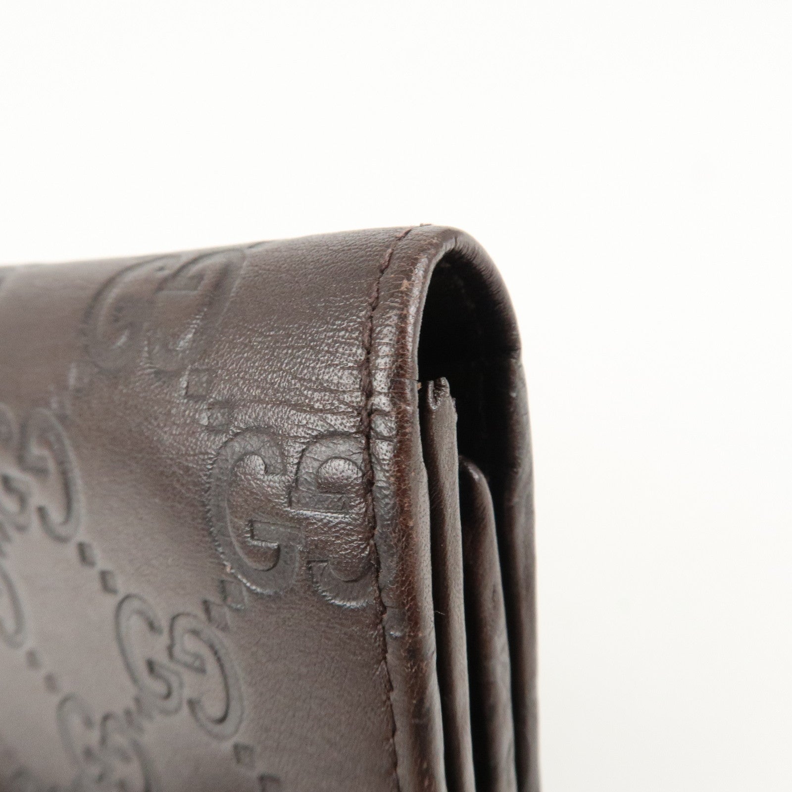 GUCCI Guccissima Leather Metal Bar Bi-fold Long Wallet Brown 244946 Used