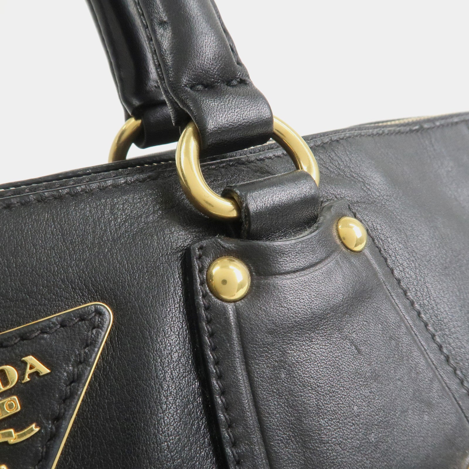 PRADA Triangle Logo Leather 2 Way Bag Hand Bag Shoulder Bag BL0685