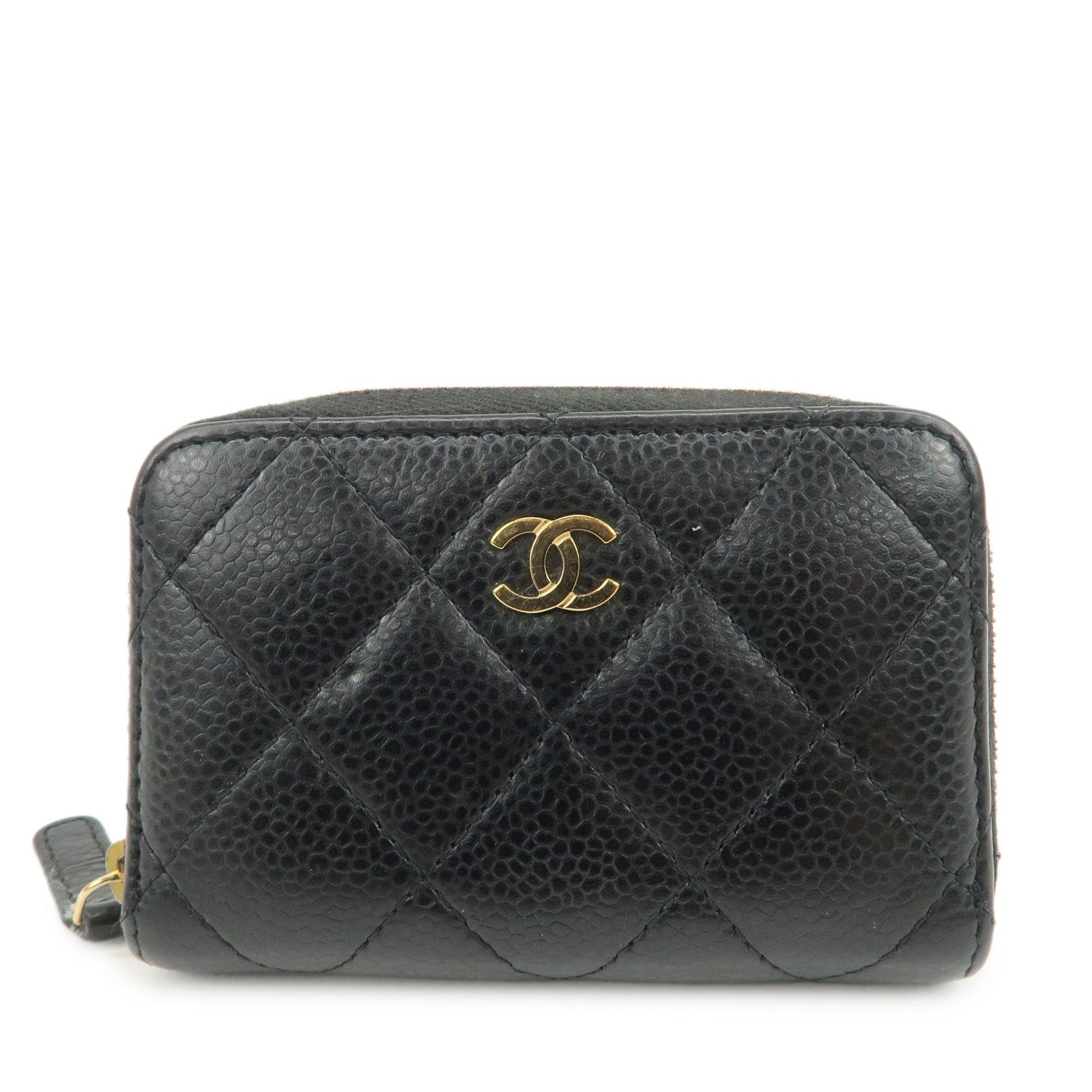 CHANEL Matelasse Caviarskin Classic Zippy Coin Case Black AP0216